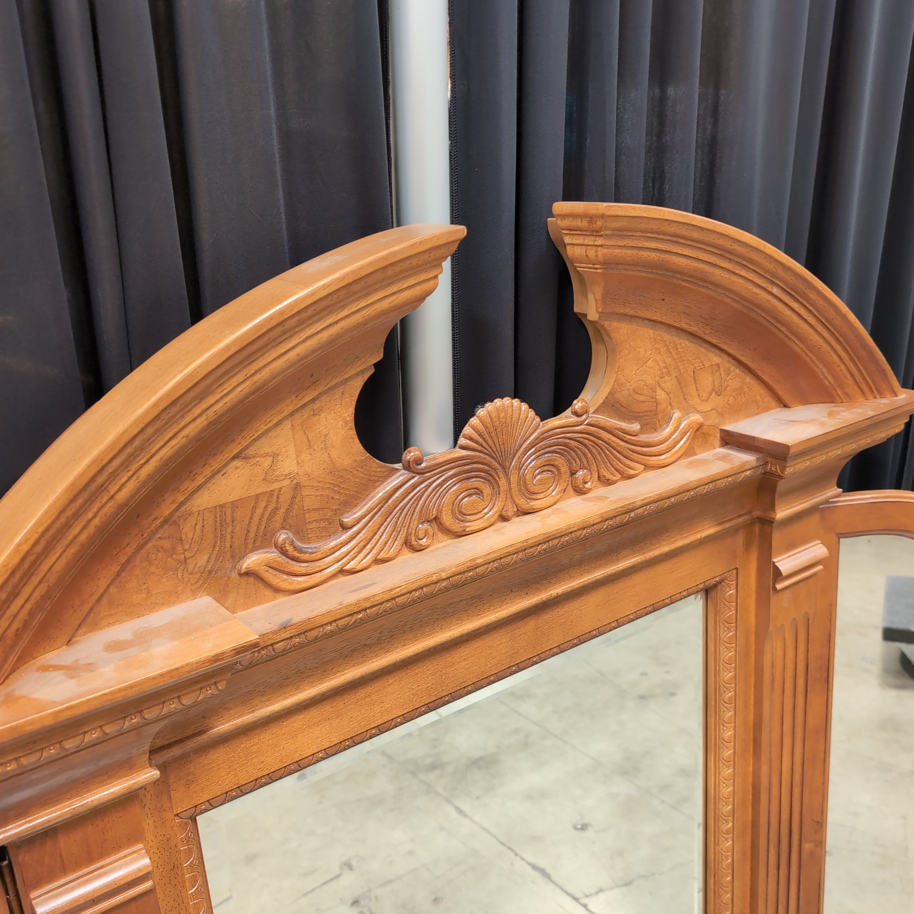 Ornate Carved Wood Tri-Fold Mirror