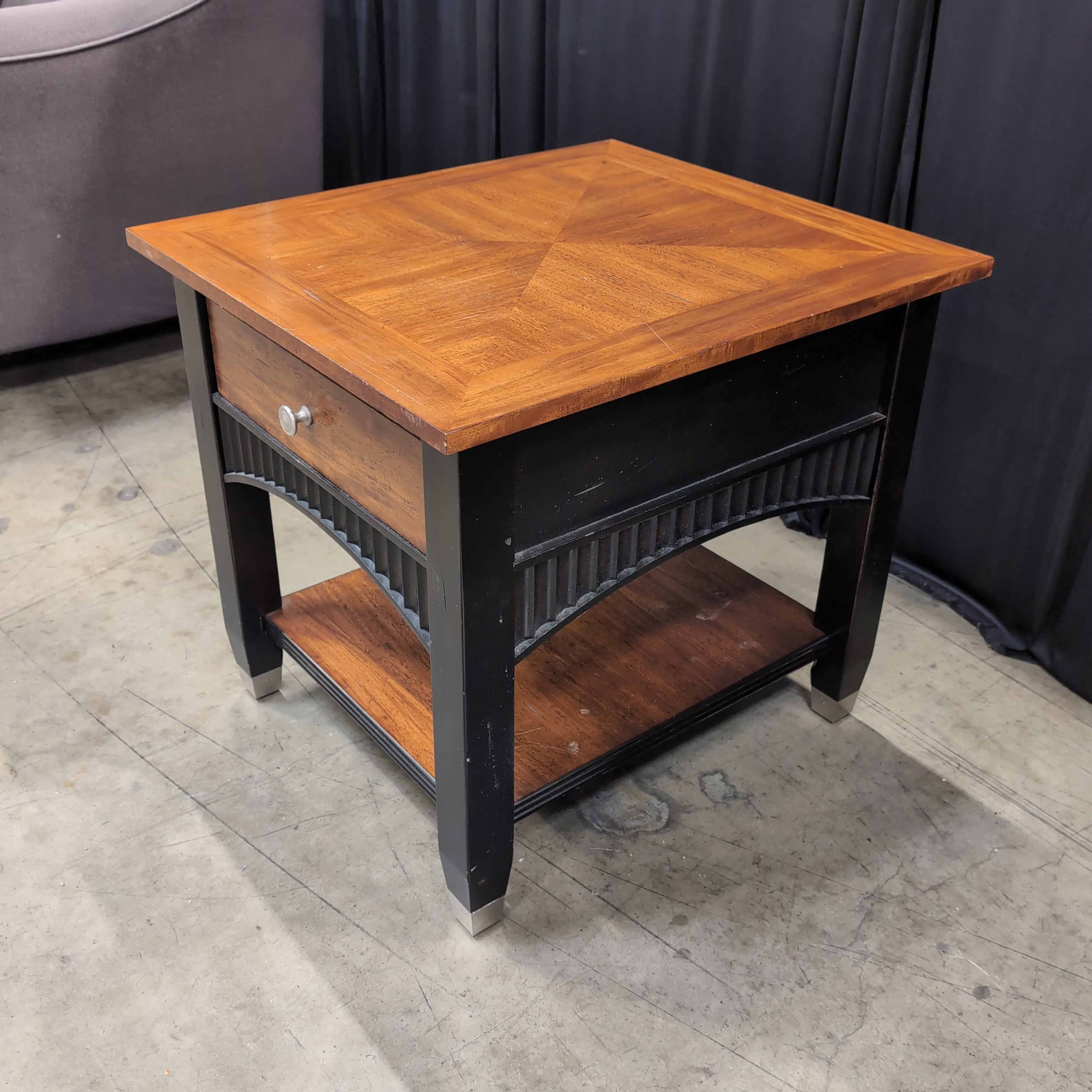 Long Brown Wood TV Stand with Ribbed Base