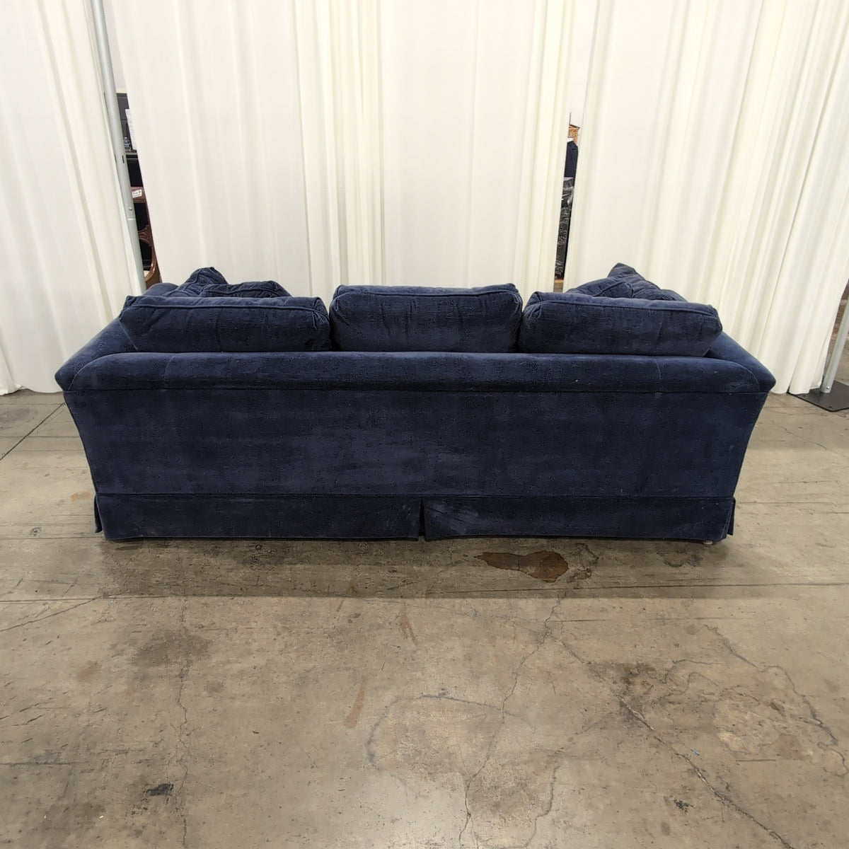 Deep Blue Tufted Skirted Couch in Velvet