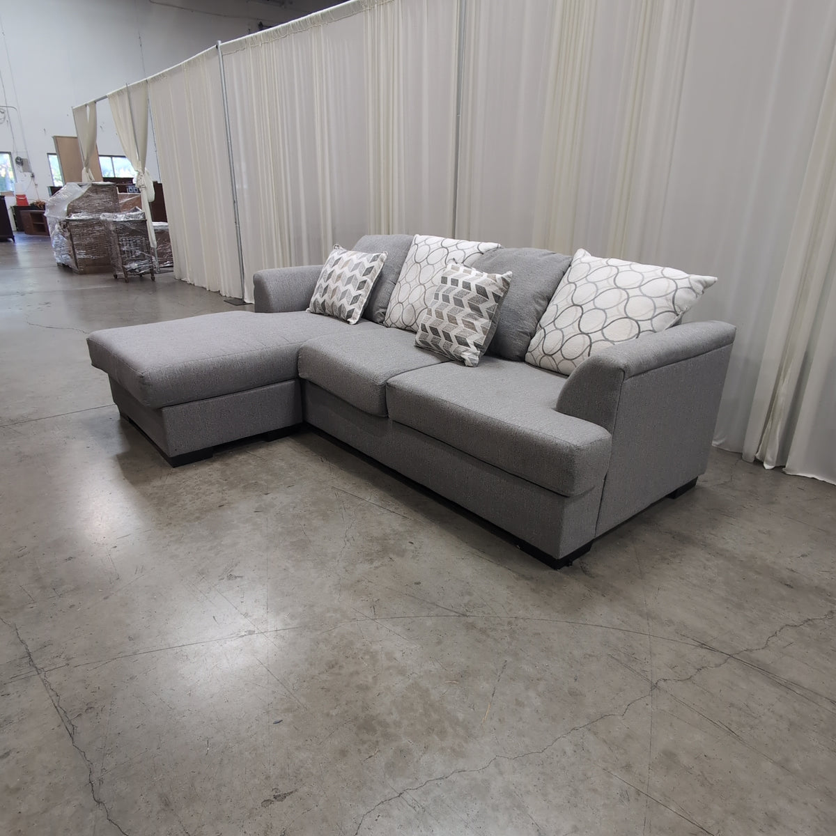 Grey Fabric L-Shaped Sectional Couch