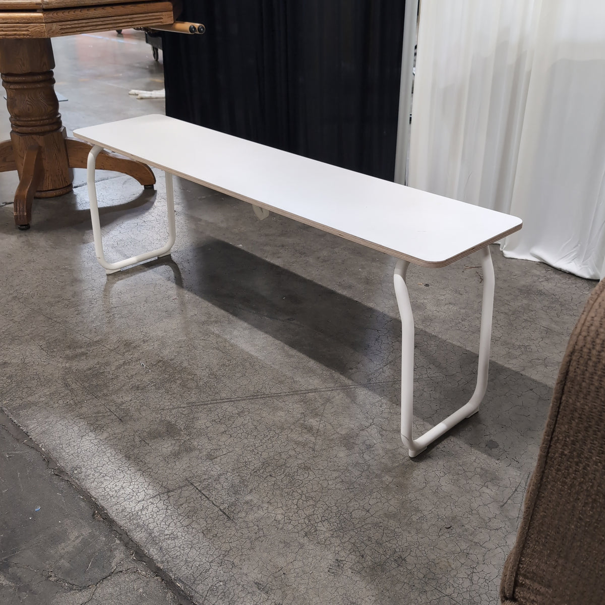 White Minimalist Rectangular Bench with Metal Frame
