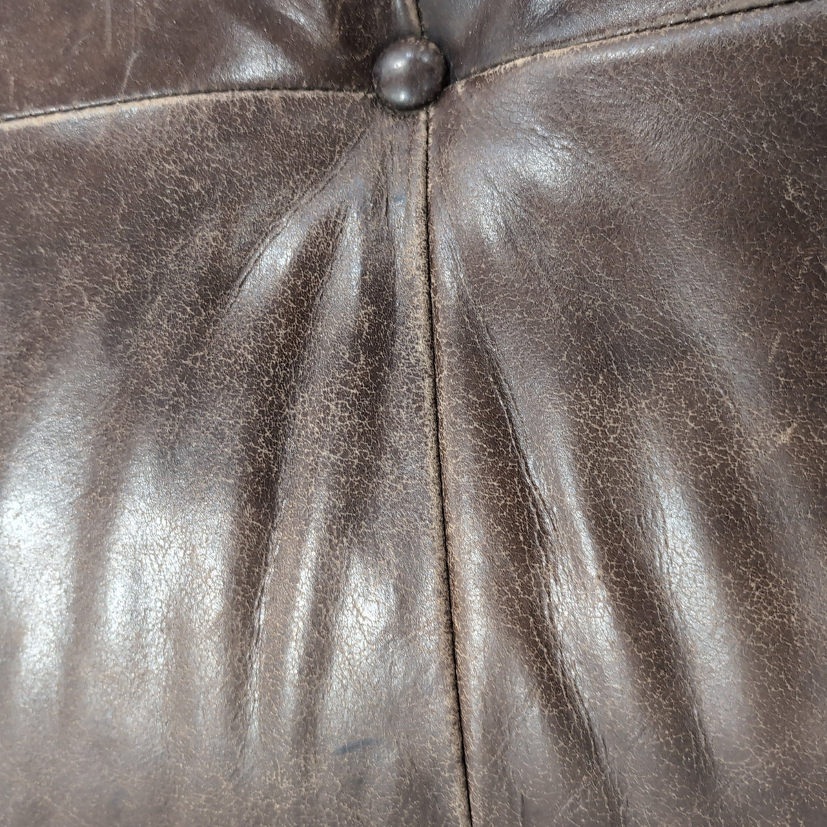 Rectangular Brown Leather Ottoman with Tufted Top