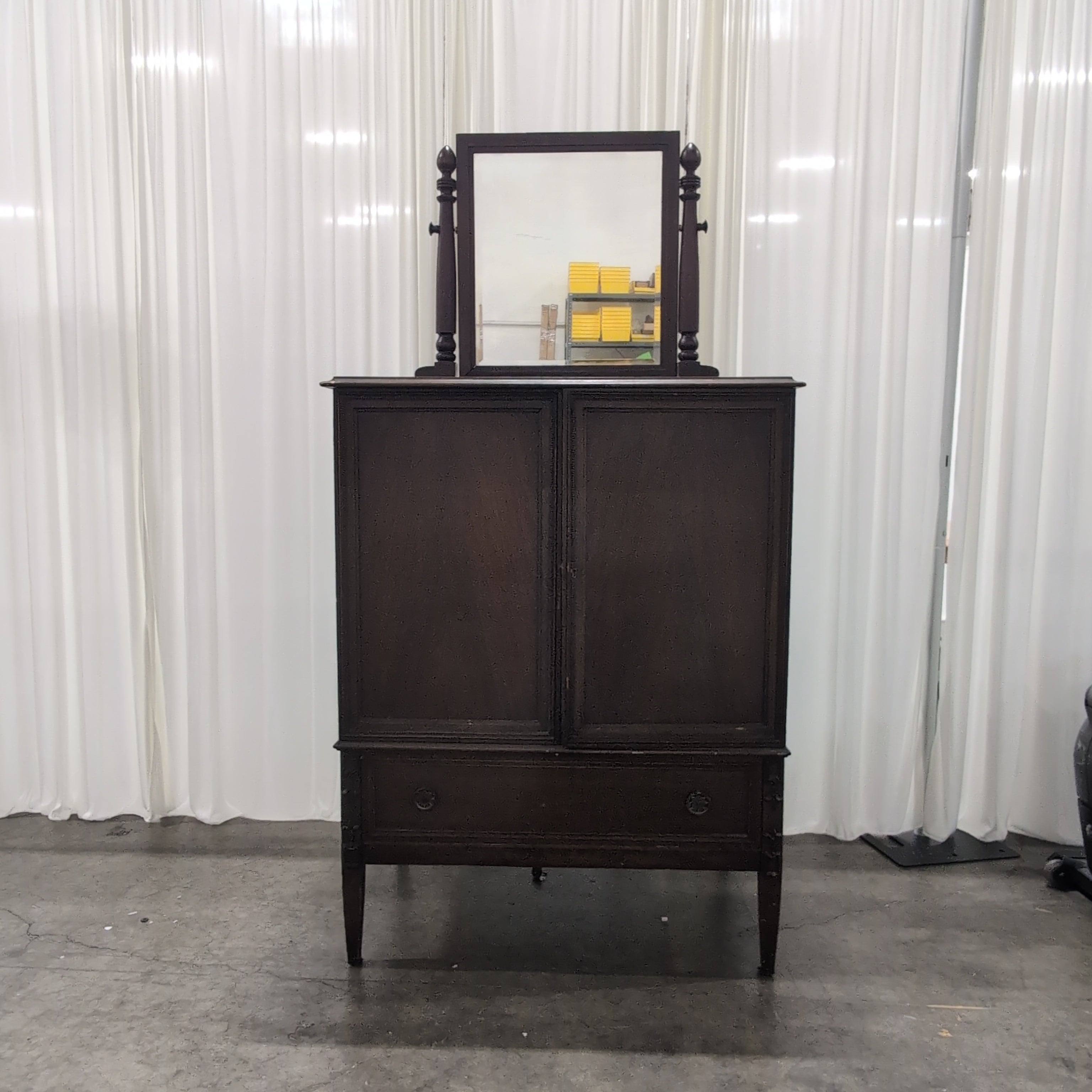 Traditional Dark Stained Wood Dresser with Side Doors