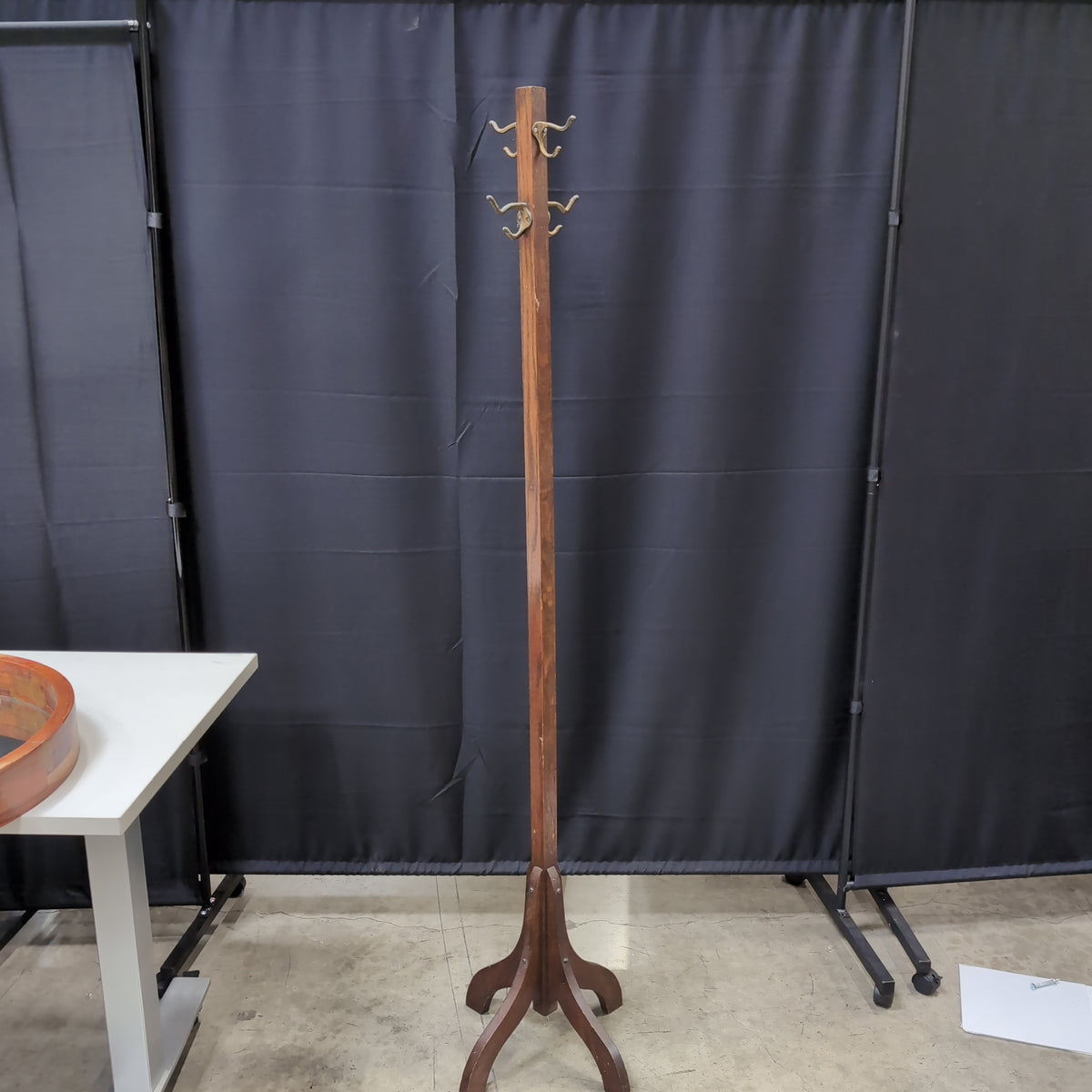 Traditional Dark Wood Coat Rack with Metal Hooks