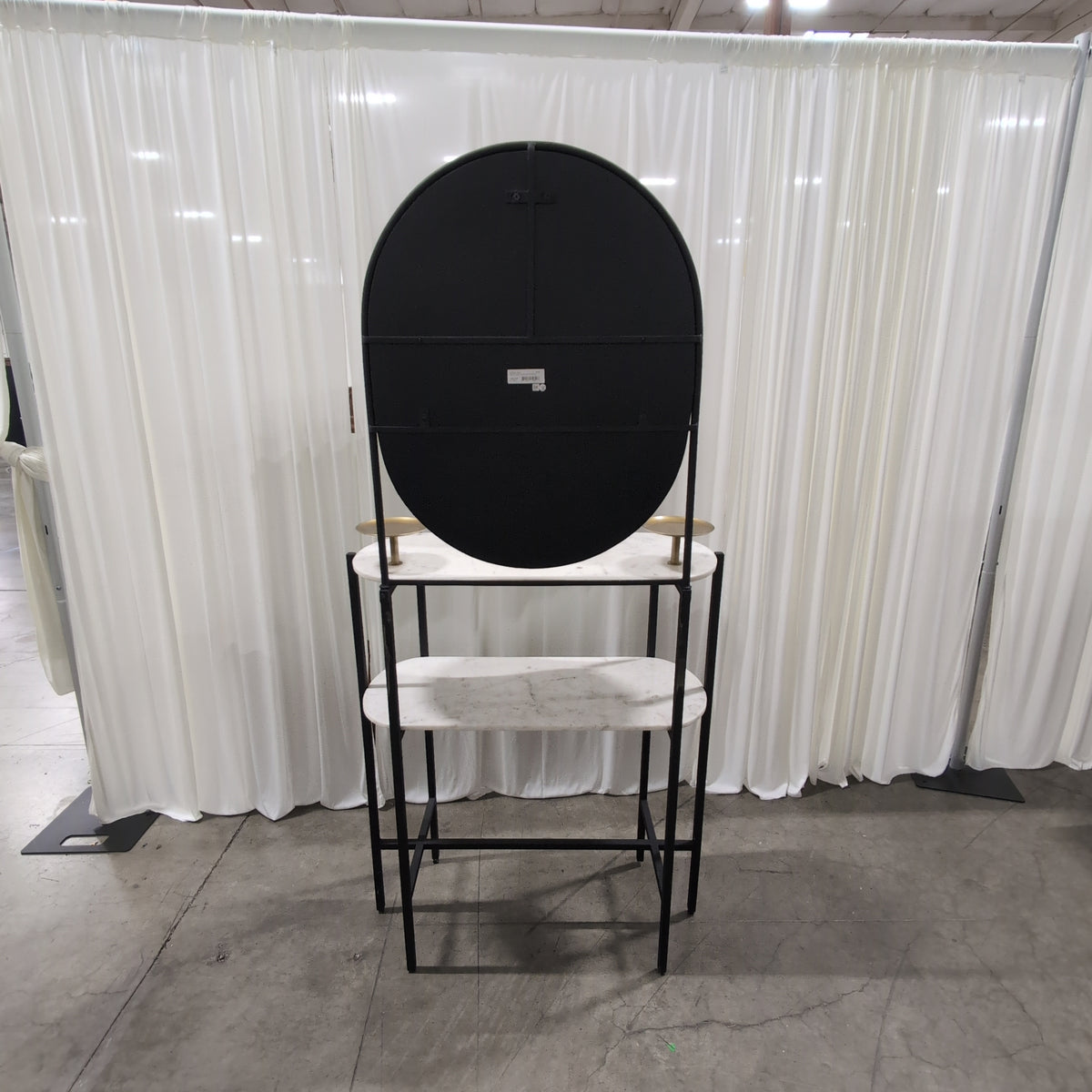 Black Metal and Marble Console Table with Oval Mirror