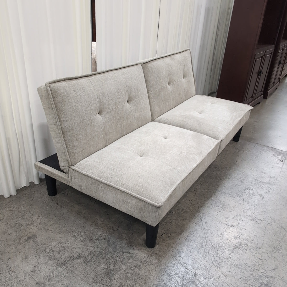 Light Beige Fabric Convertible Couch