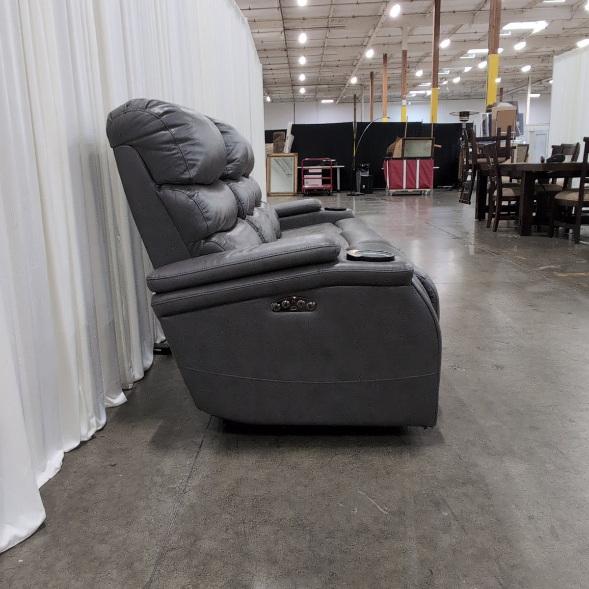 Dark Gray Three-Seater Reclining Couch with Console