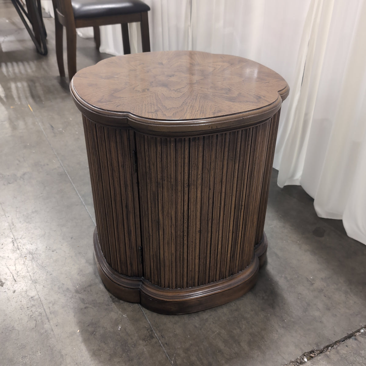 Dark Wood Curved Fluted Console Table