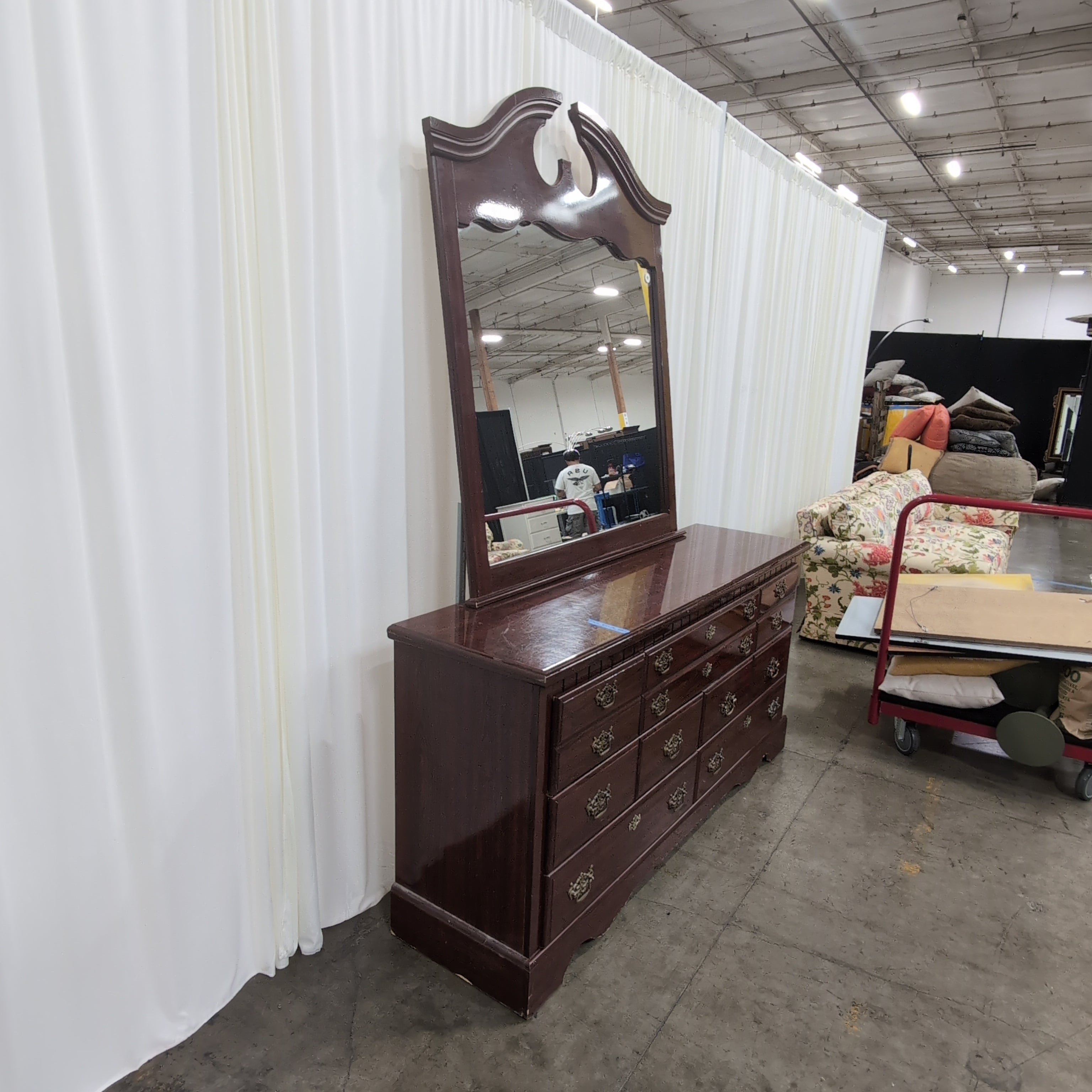 Dark Wood Traditional Dresser with Ornate Hardware