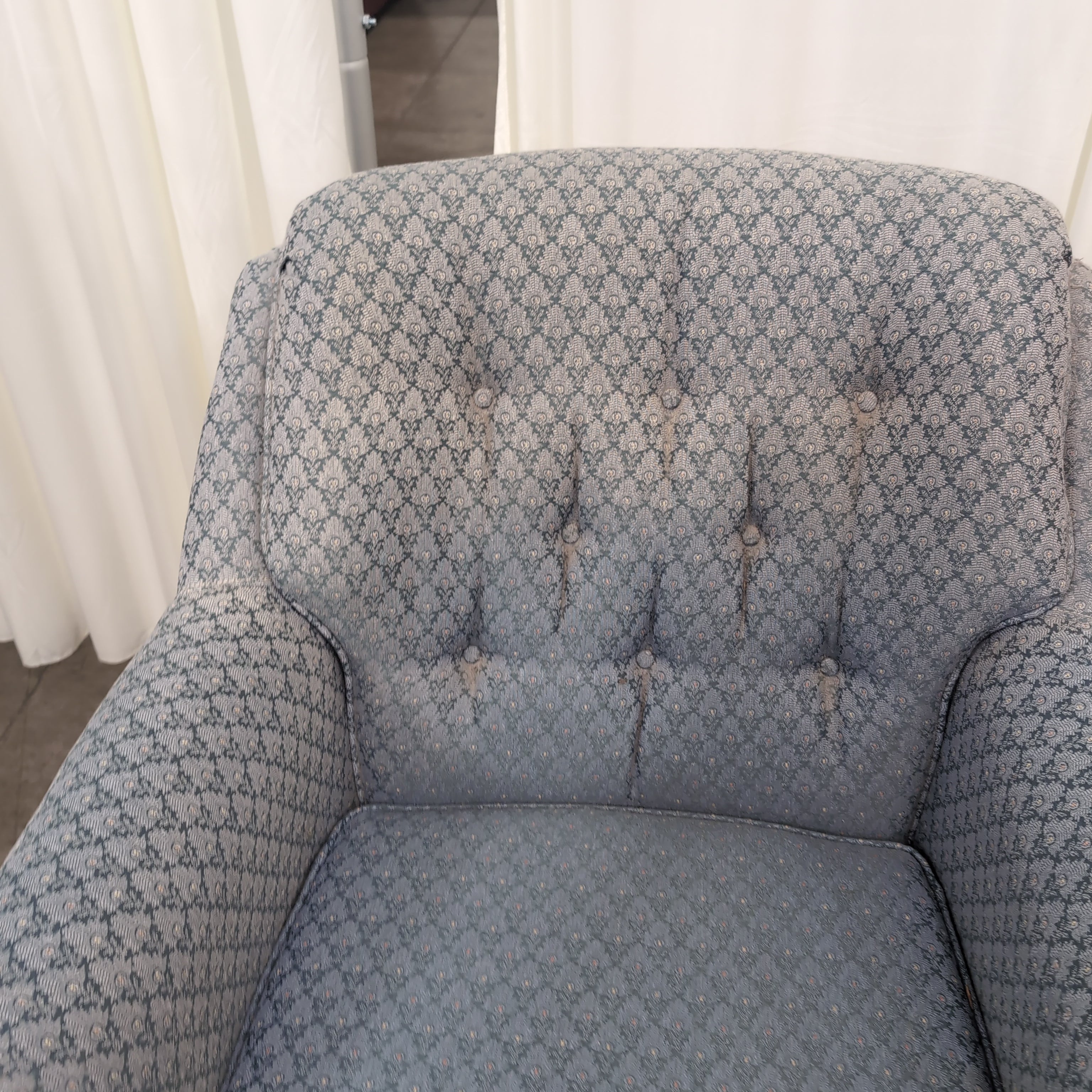 Light Blue Patterned Upholstered Club Chair with Rolled Arms