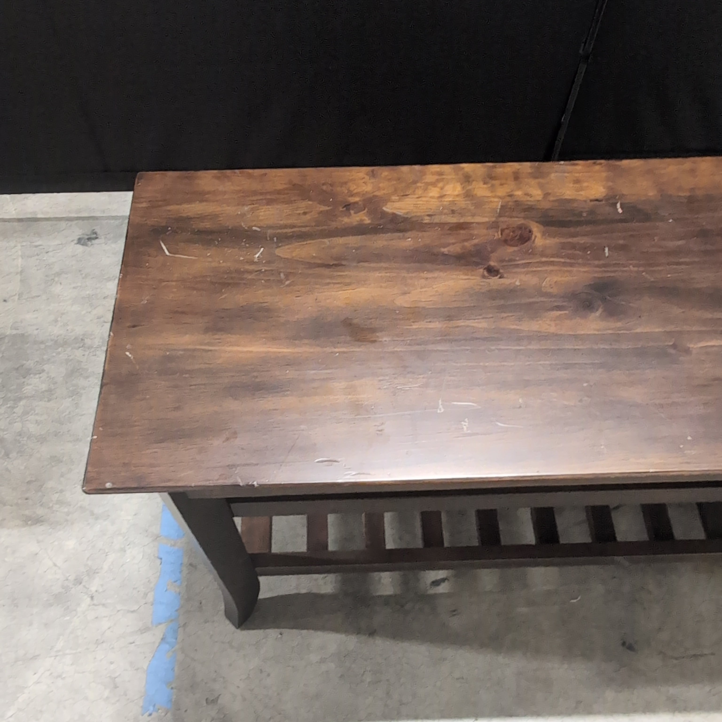 Dark Walnut Finish Wood Console Table with Slatted Shelves