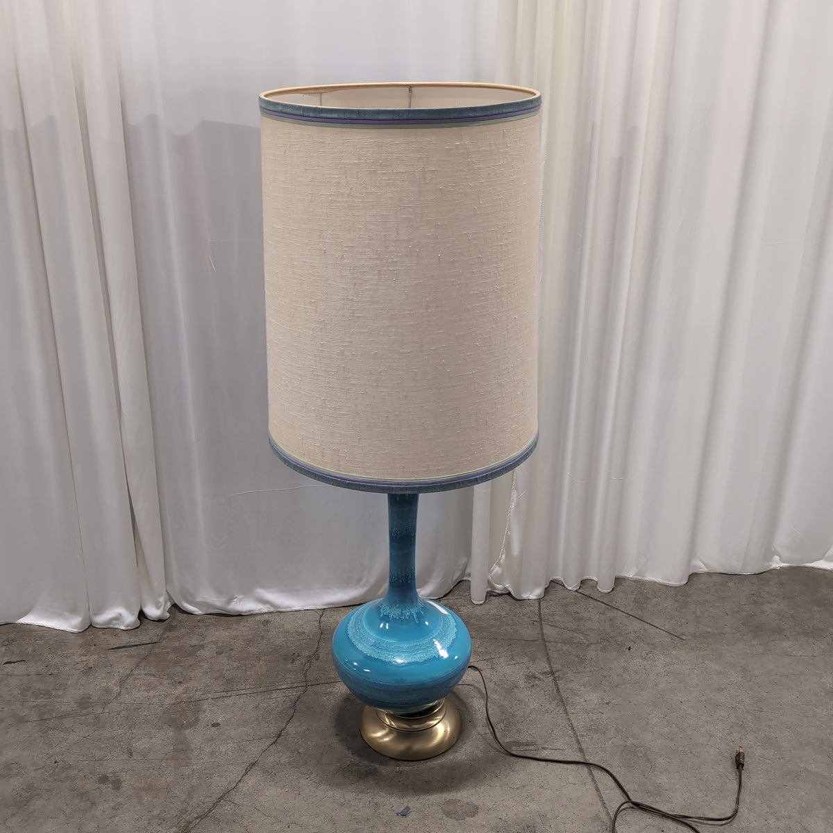 Teal Glazed Ceramic Table Lamp with Cream Shade