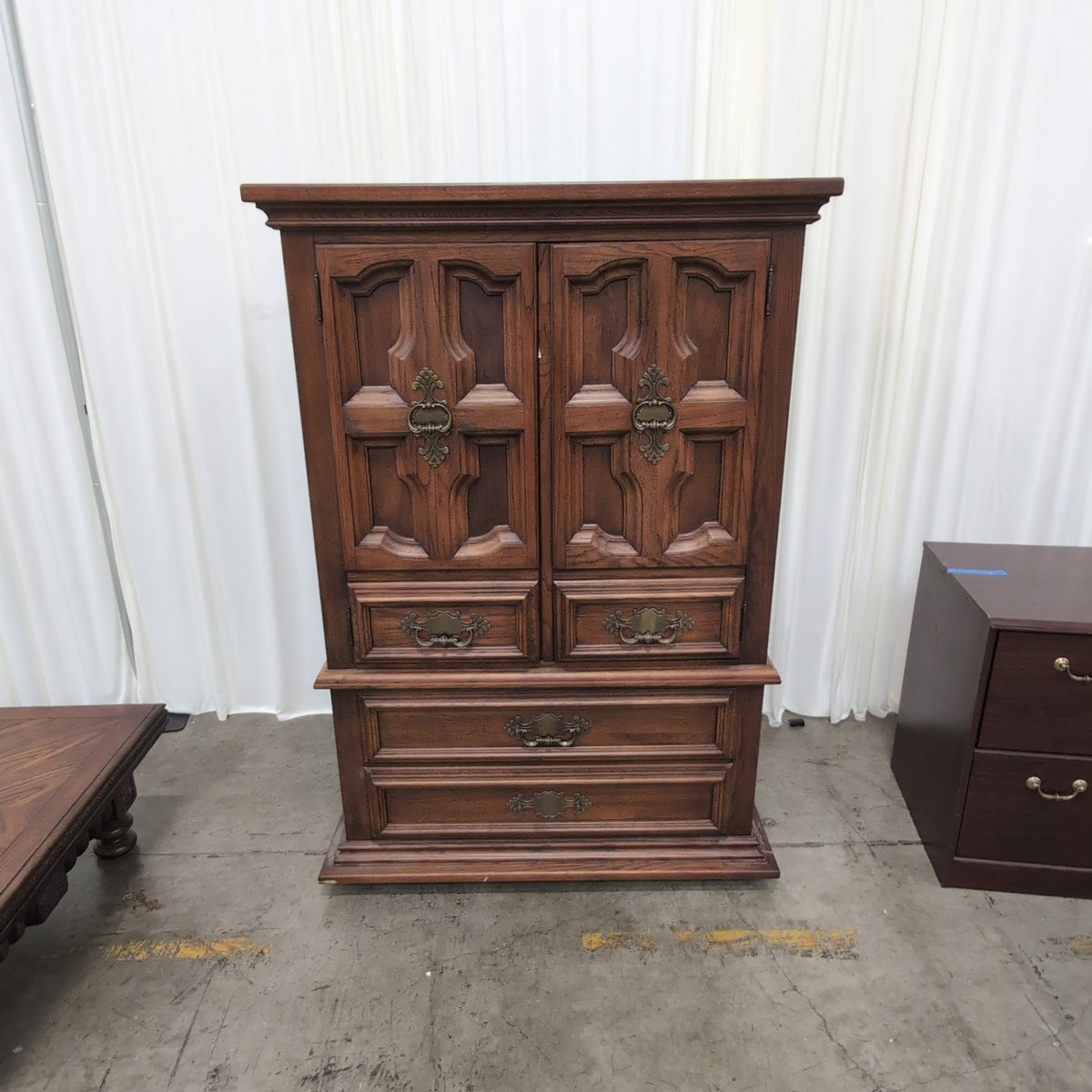 Link Taylor Furniture Dark Brown Wood French Provincial Style Armoire with Ornate Hardware