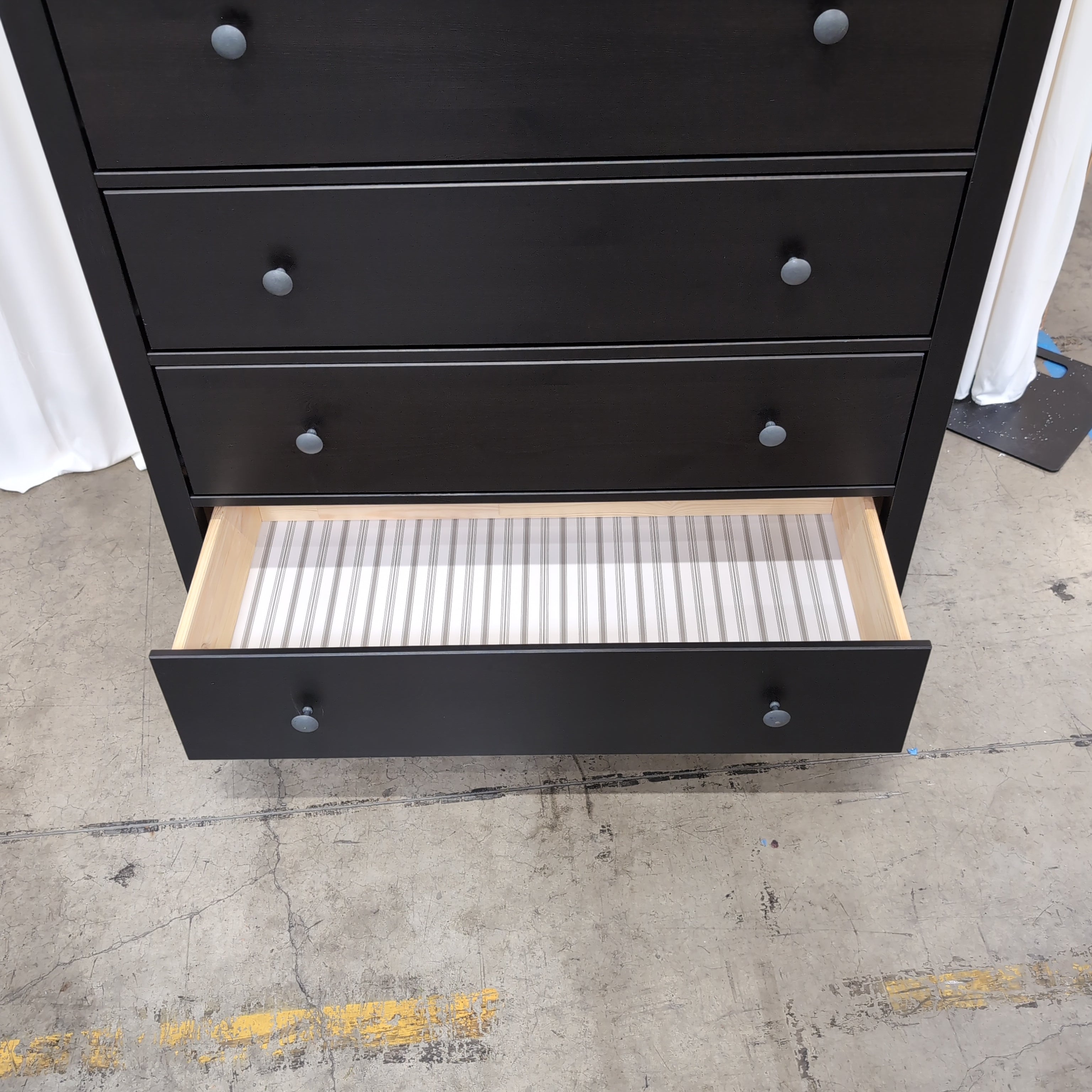 Dark Grey Six-Drawer Dresser with Round Knobs