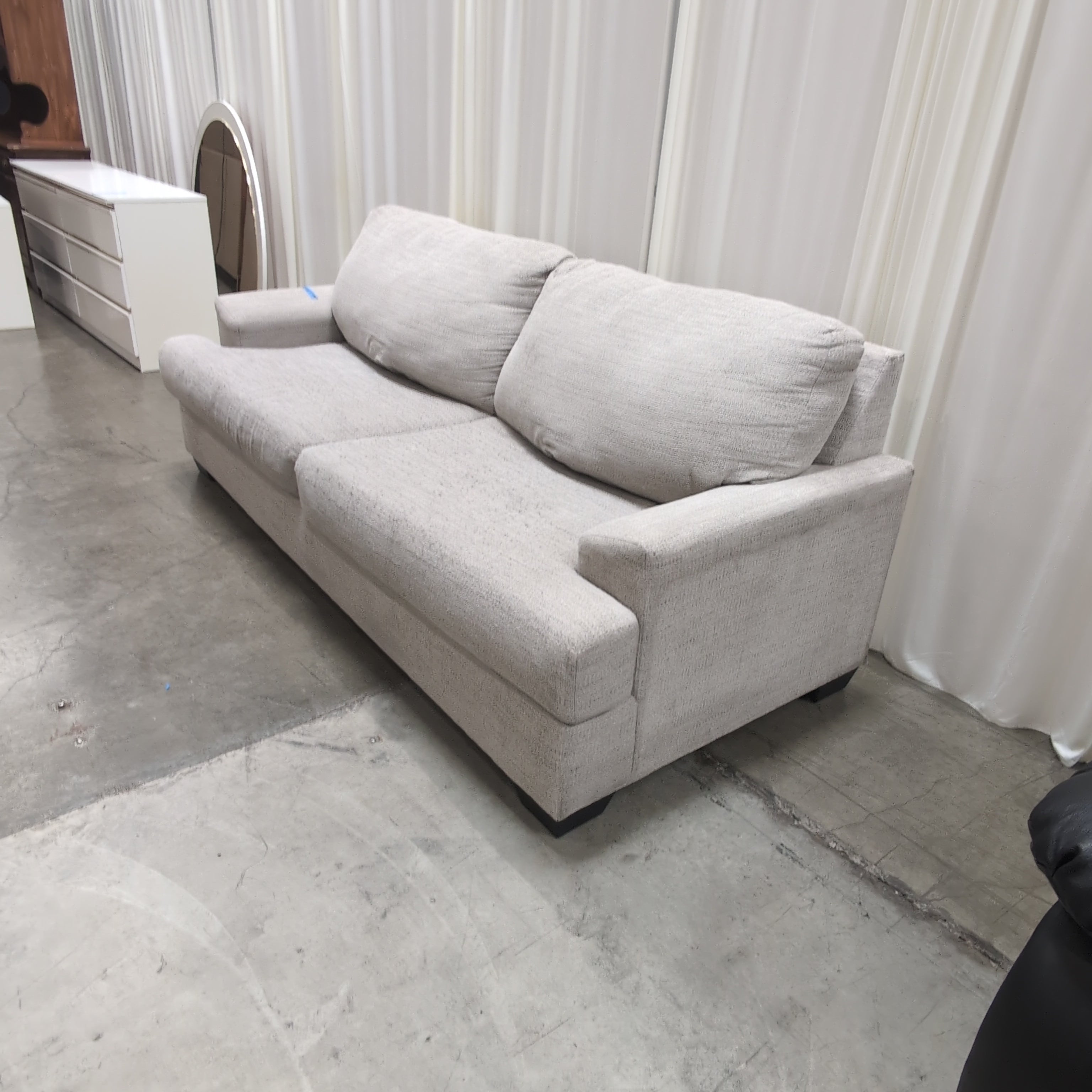 Textured Grey Two-Cushion Couch