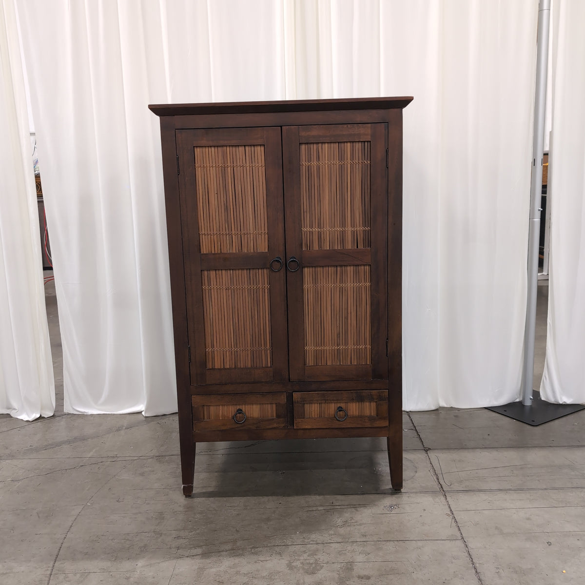 Dark Brown Wood Storage Cabinet with Bamboo Panels