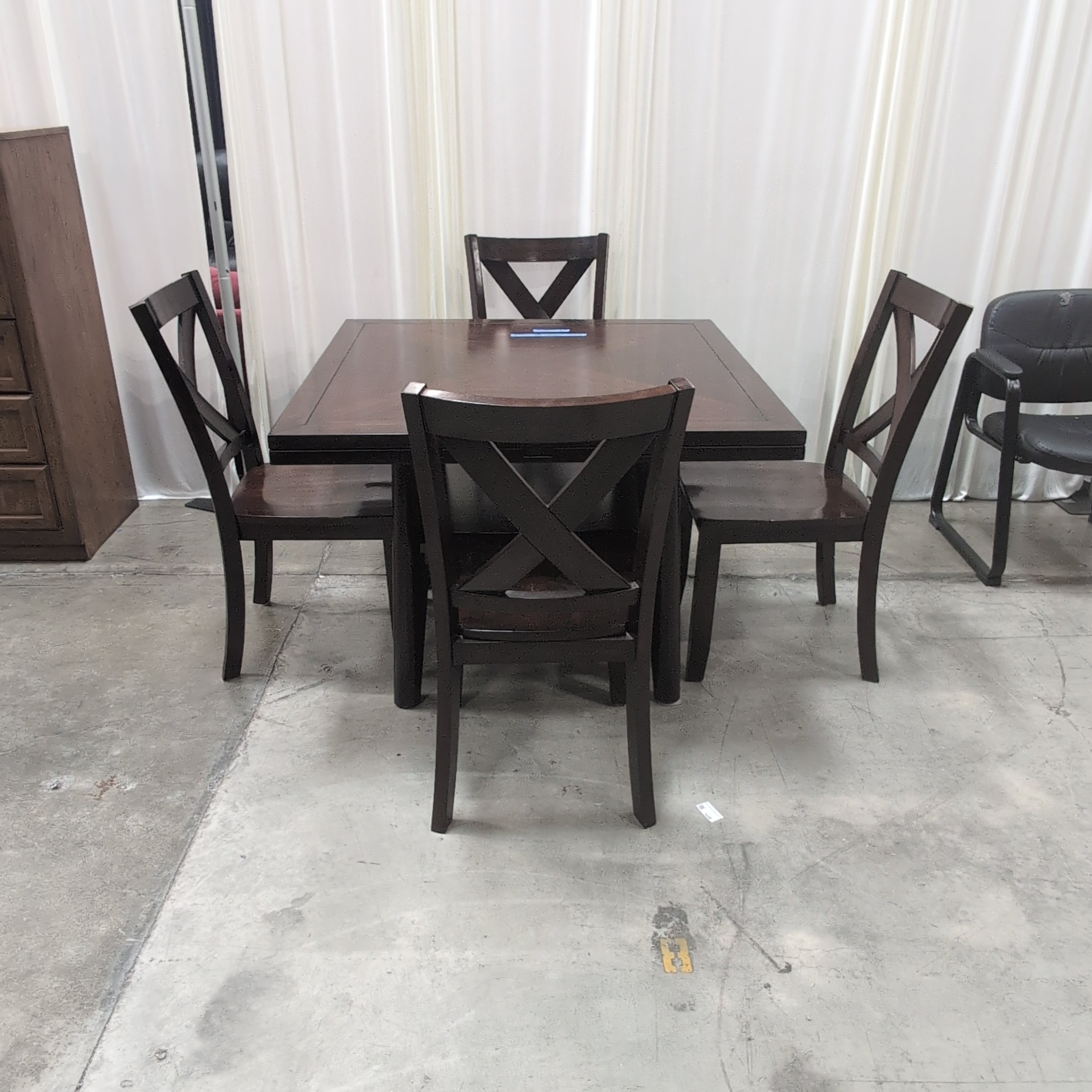 Dark Wood Square Dining Table with Four Chairs