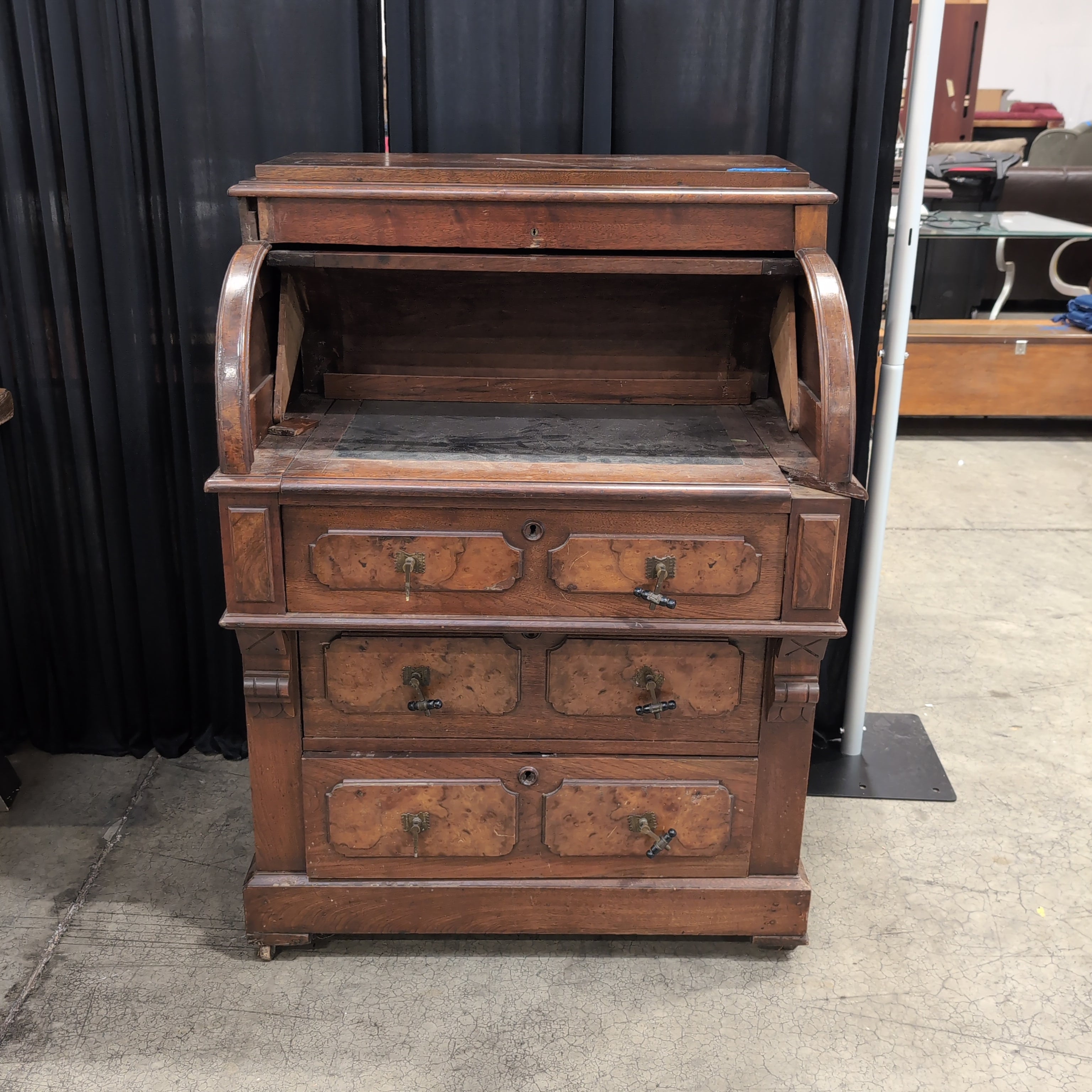 Antique Style Roll-Top Desk in Dark Wood