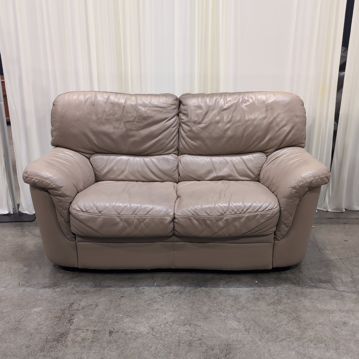 Plush Tan Leather Rolled Arm Loveseat