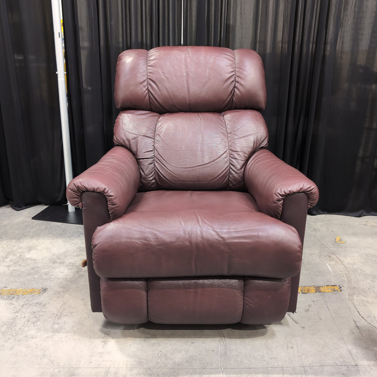 Burgundy Faux Leather Padded Recliner with Wooden Handle