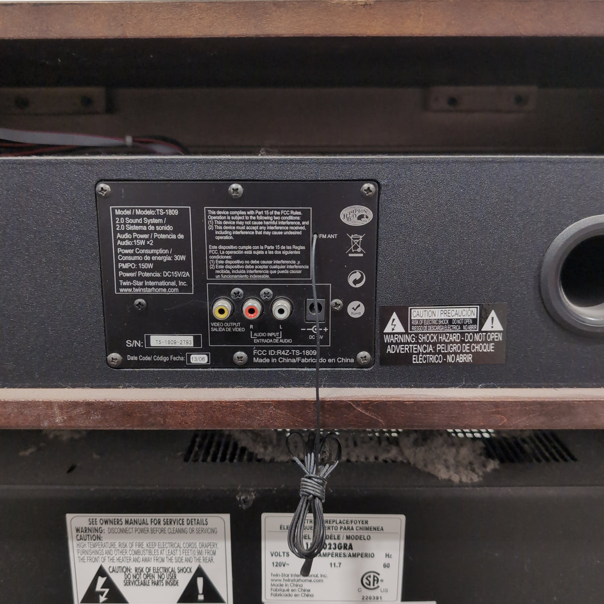Dark Wood Electric Fireplace TV Stand with Top Controls