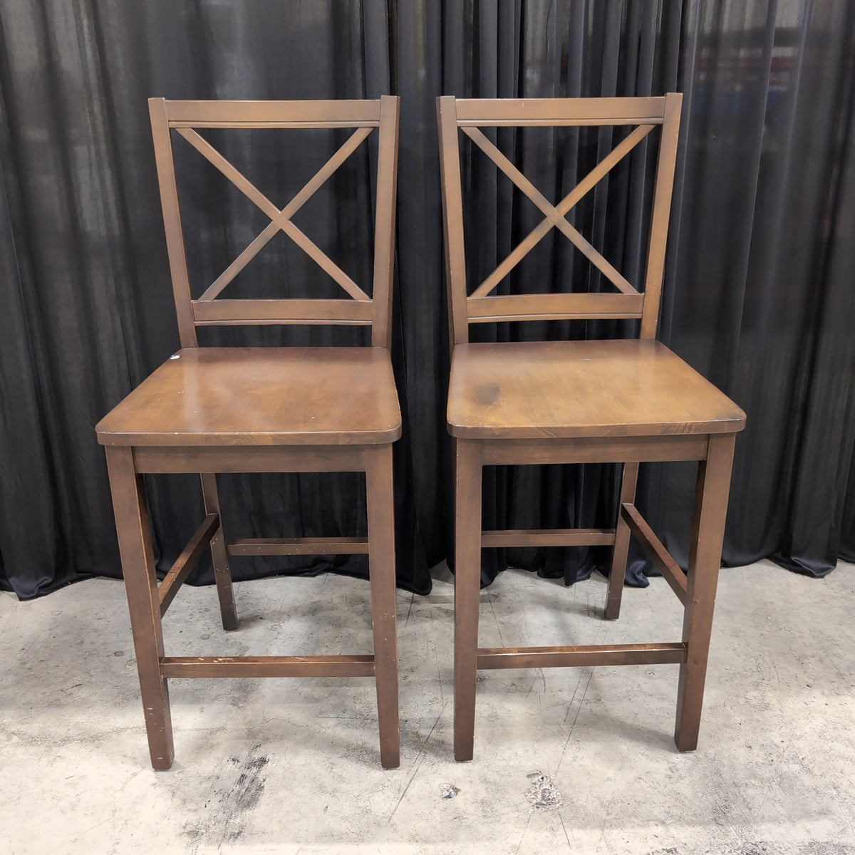 Brown Wood X-Back Bar Stool