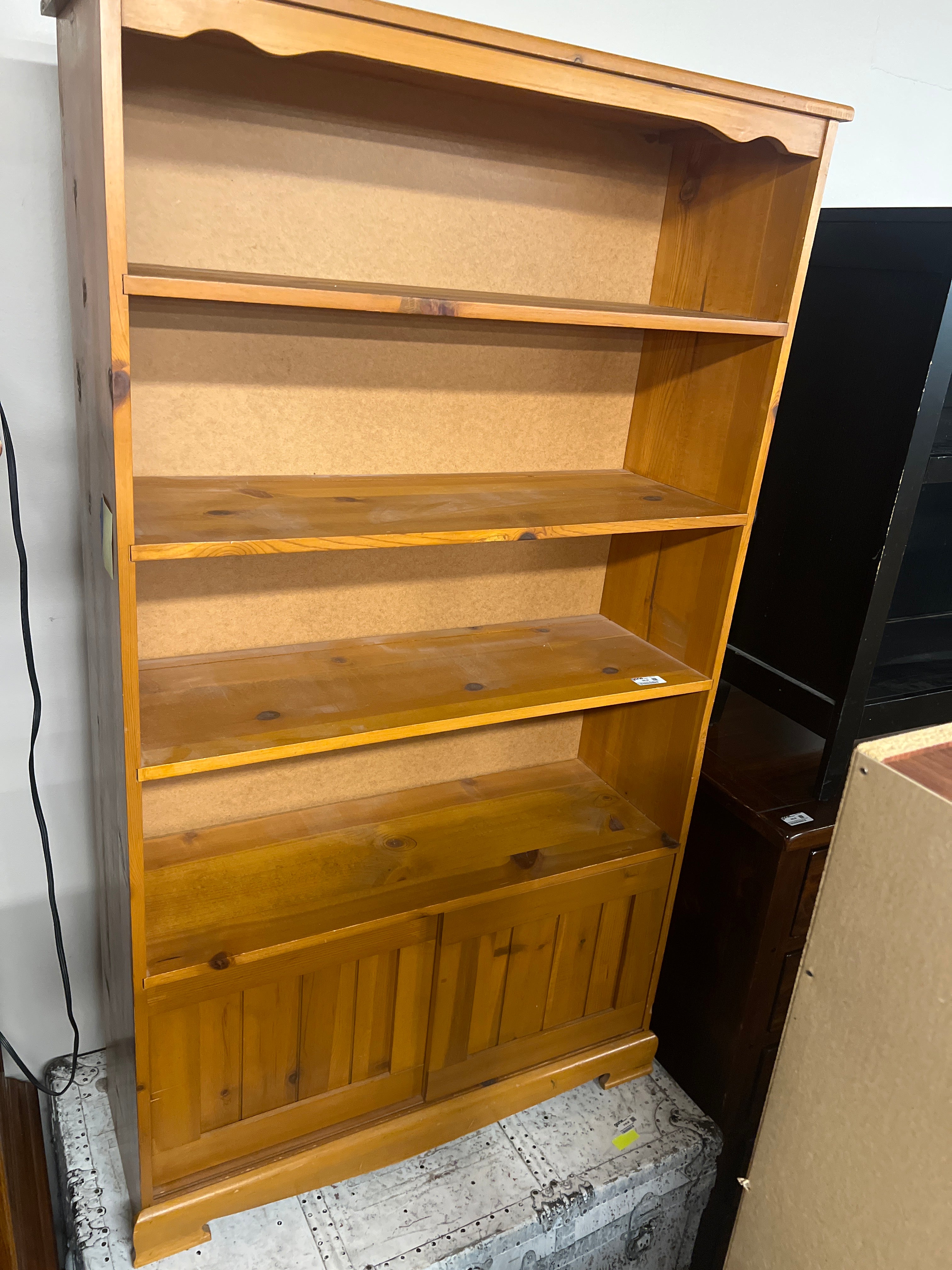 Solid Pine Bookcase with Lower Cabinet Storage
