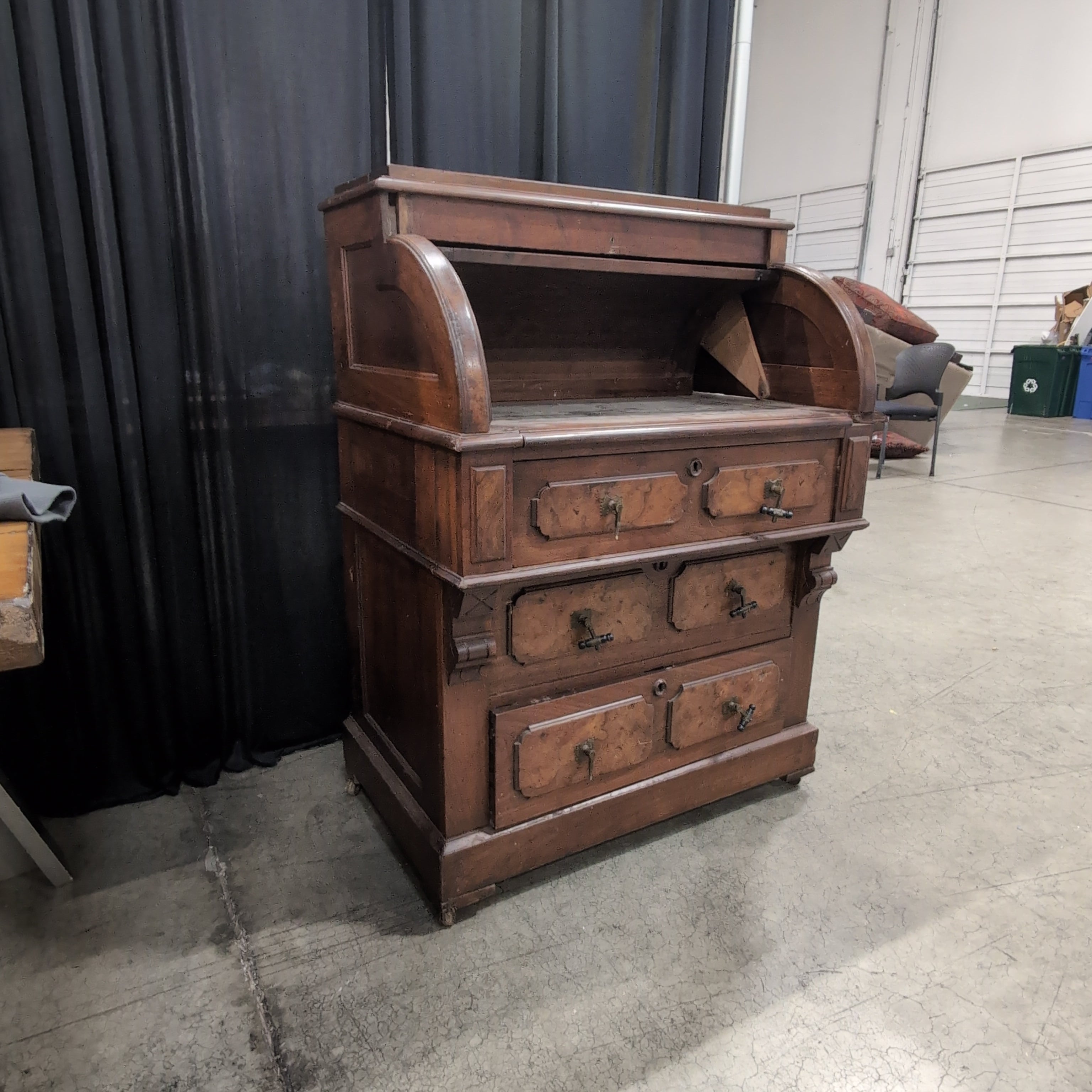 Antique Style Roll-Top Desk in Dark Wood