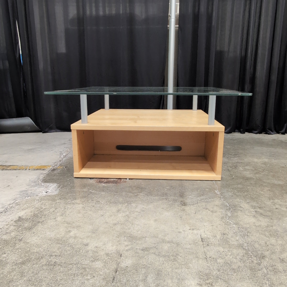 Contemporary Light Wood Coffee Table with Glass Top