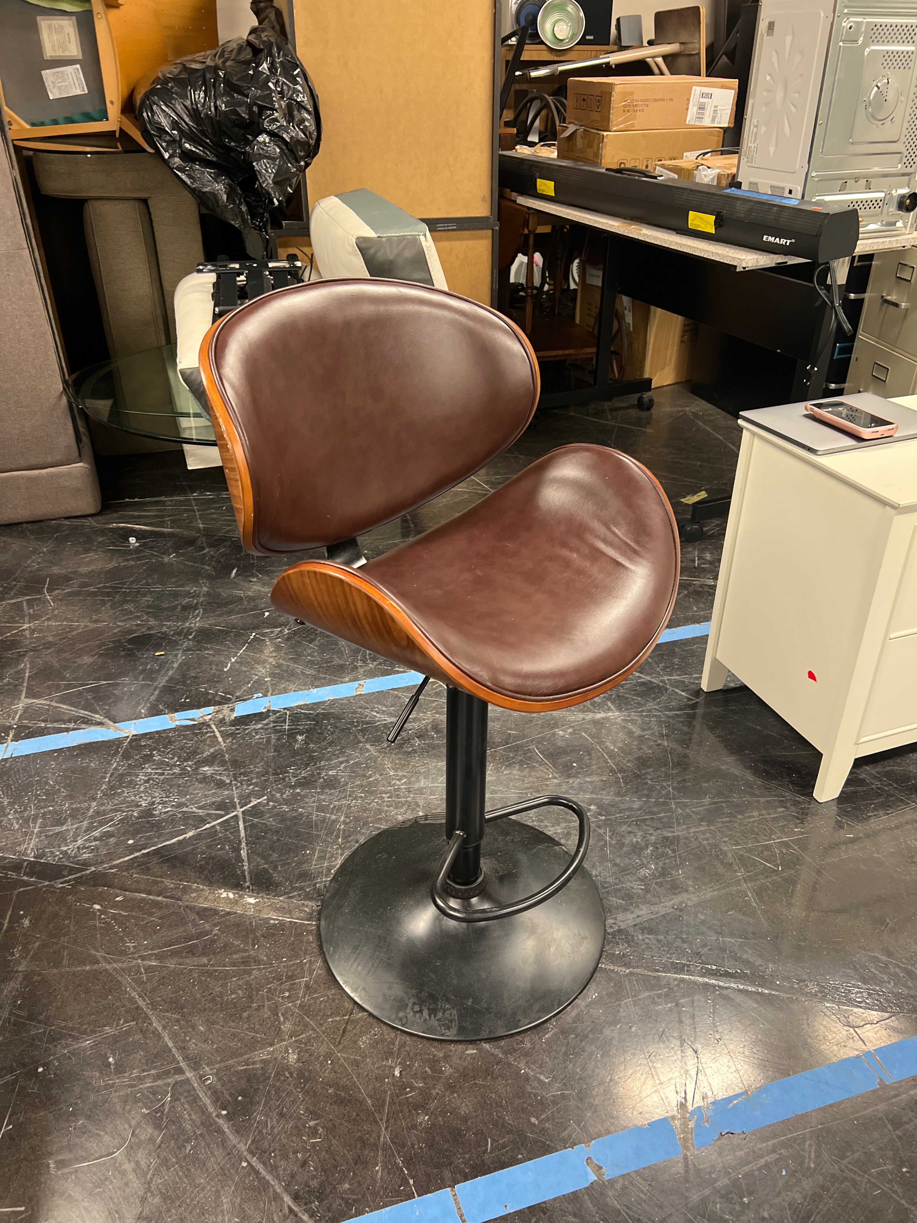 Modern Brown Leather Swivel Bar Stool
