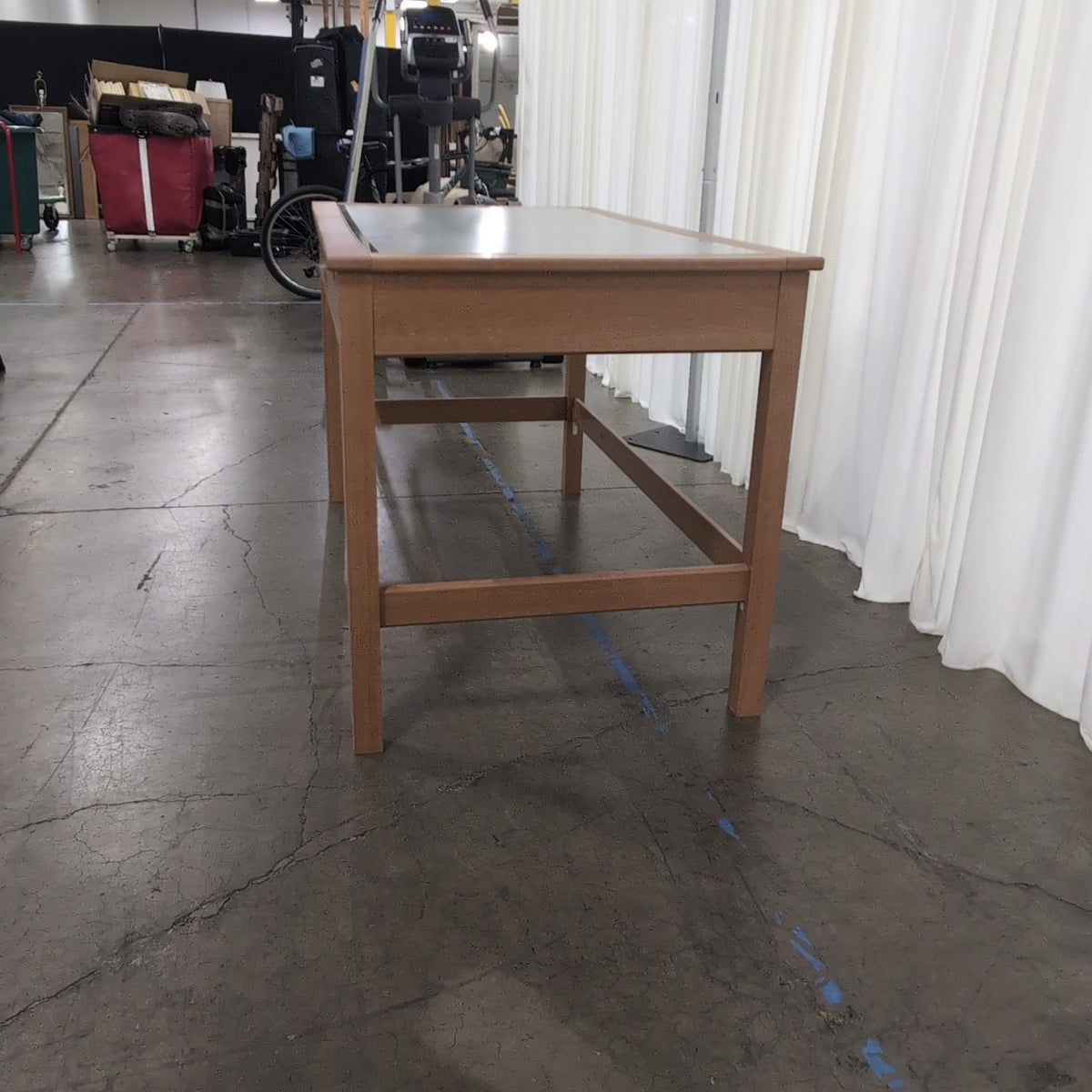 Natural Wood Two-Drawer Desk with Frosted Glass Top