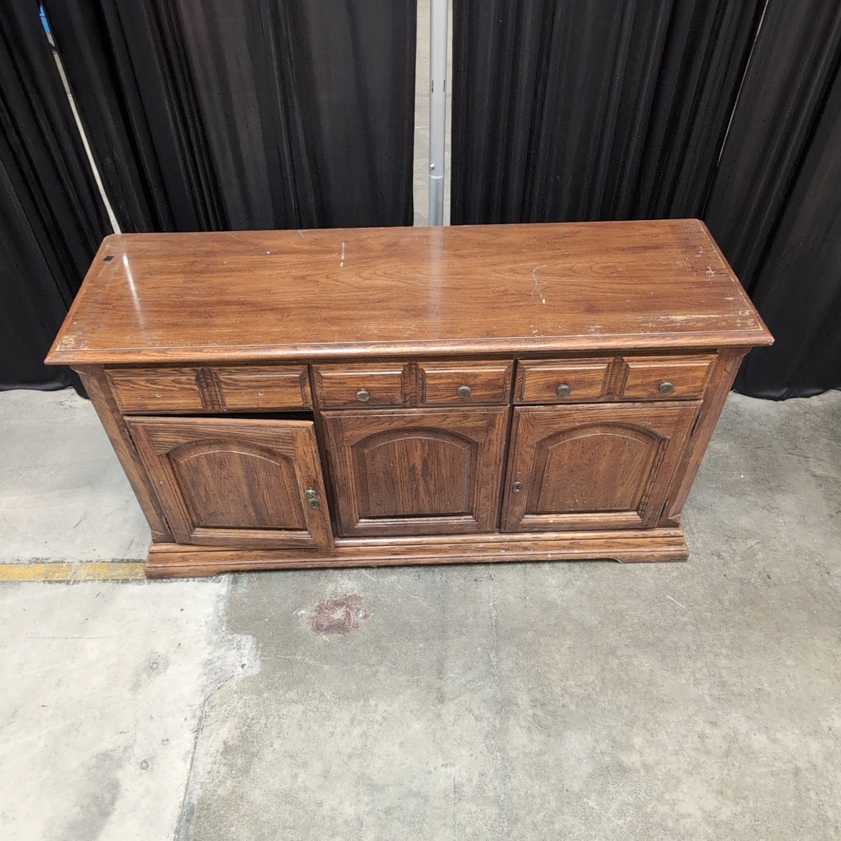 Traditional Dark Wood Buffet with Arched Panels