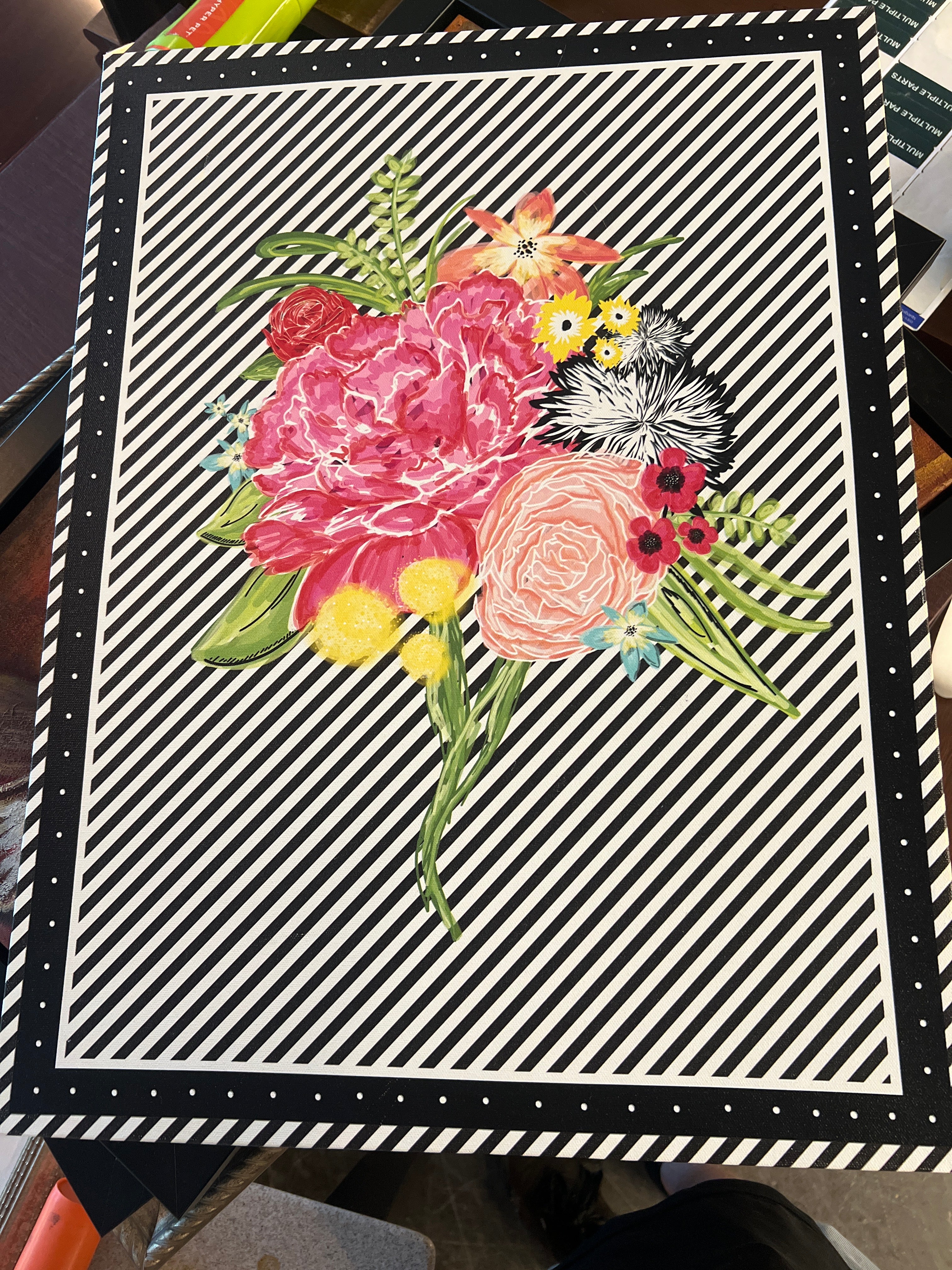 Striped Floral Canvas Wall Art
