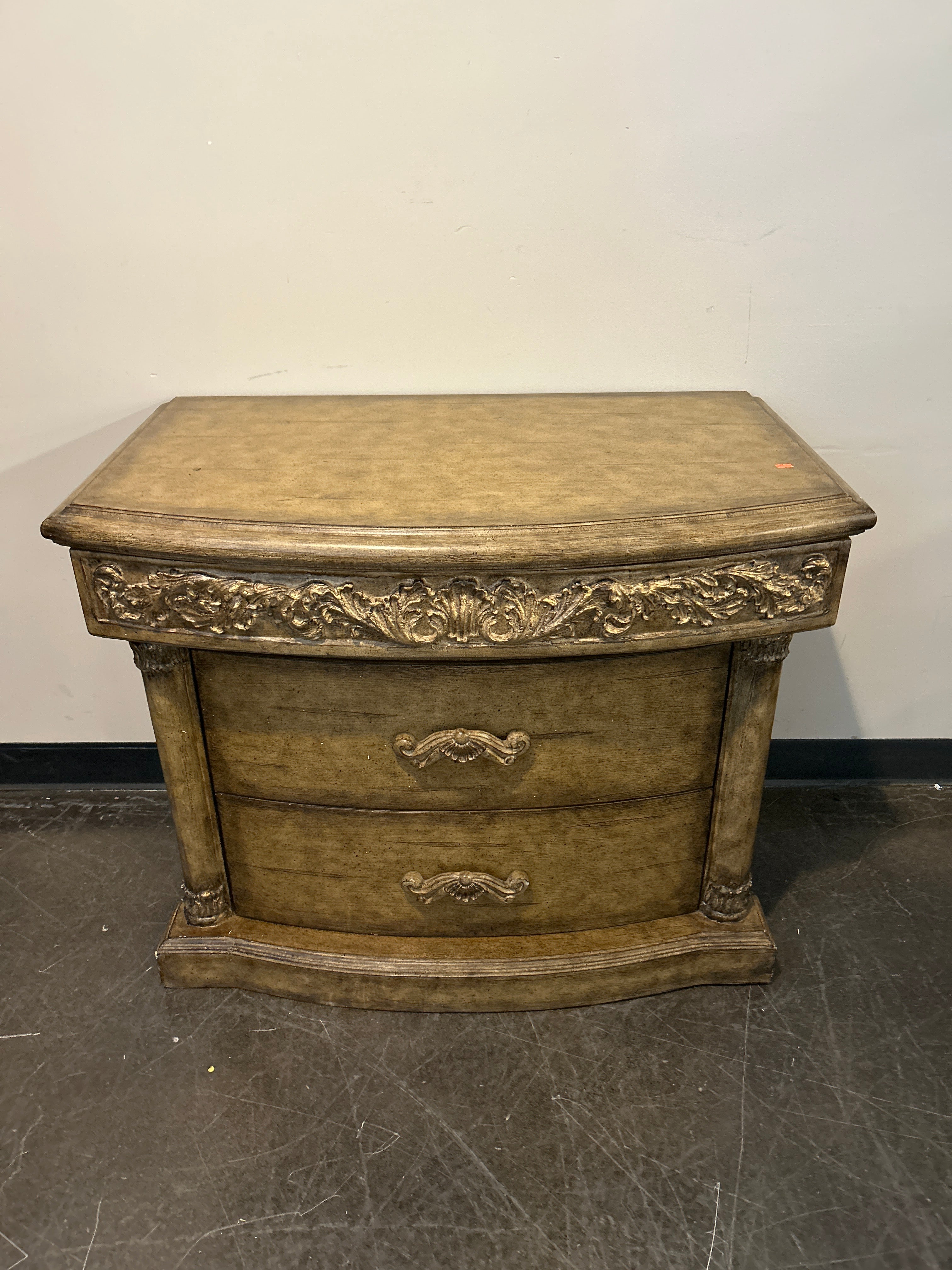 Two-Drawer Nightstand with Ornate Accents