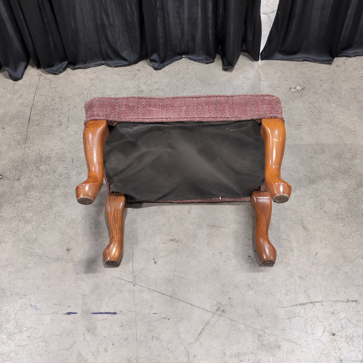 Muted Pink Textured Fabric Ottoman with Carved Legs