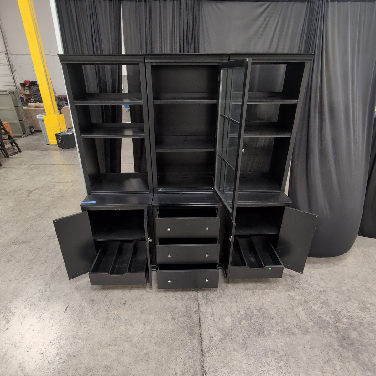 Black Wood Display China Cabinet with Glass Doors