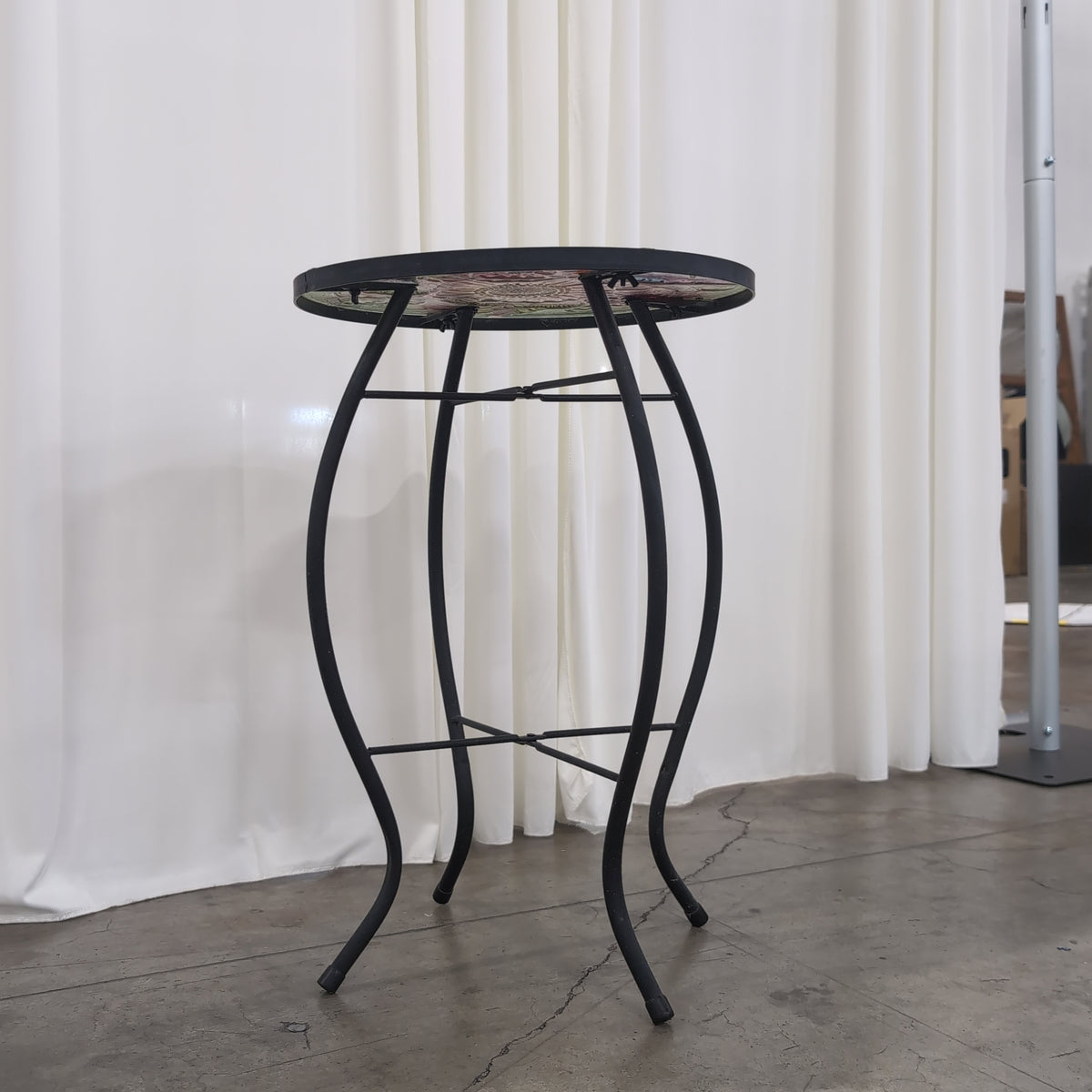 Round Glass Top End Table with Floral and Bird Design