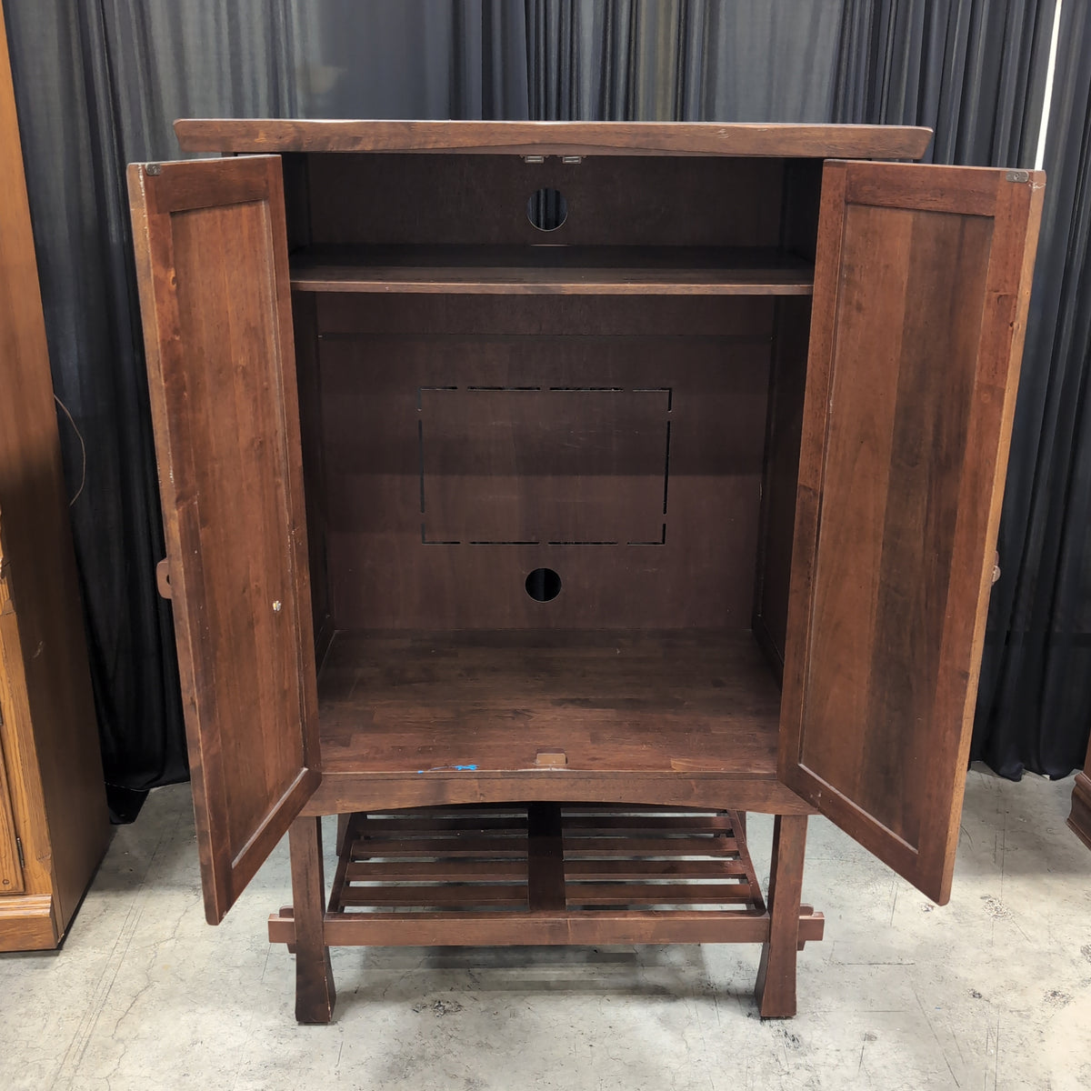 Rustic Dark Wood Two-Door Armoire with Slatted Base
