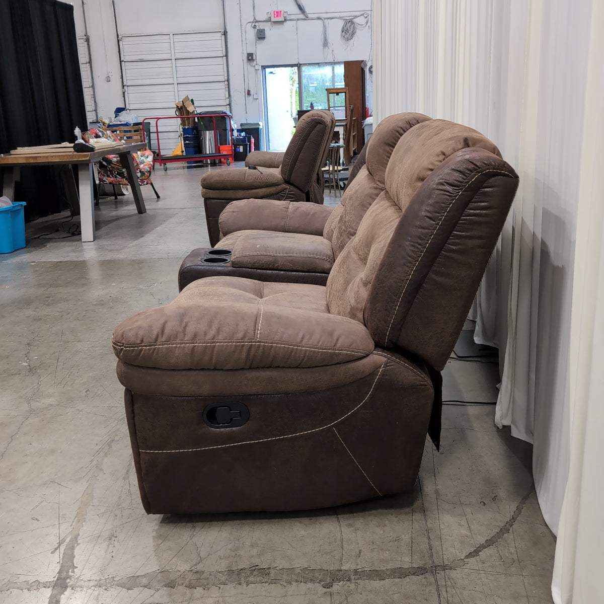Timberland Co-Brown Distressed Leather Reclining Sectional Couch with Cup Holders