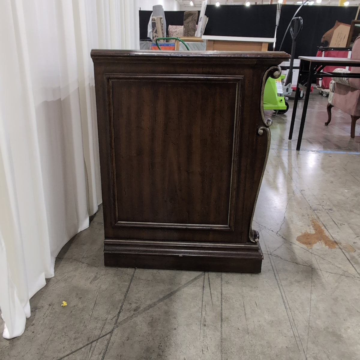 Dark Wood Two-Drawer Nightstand with Burl Inlay