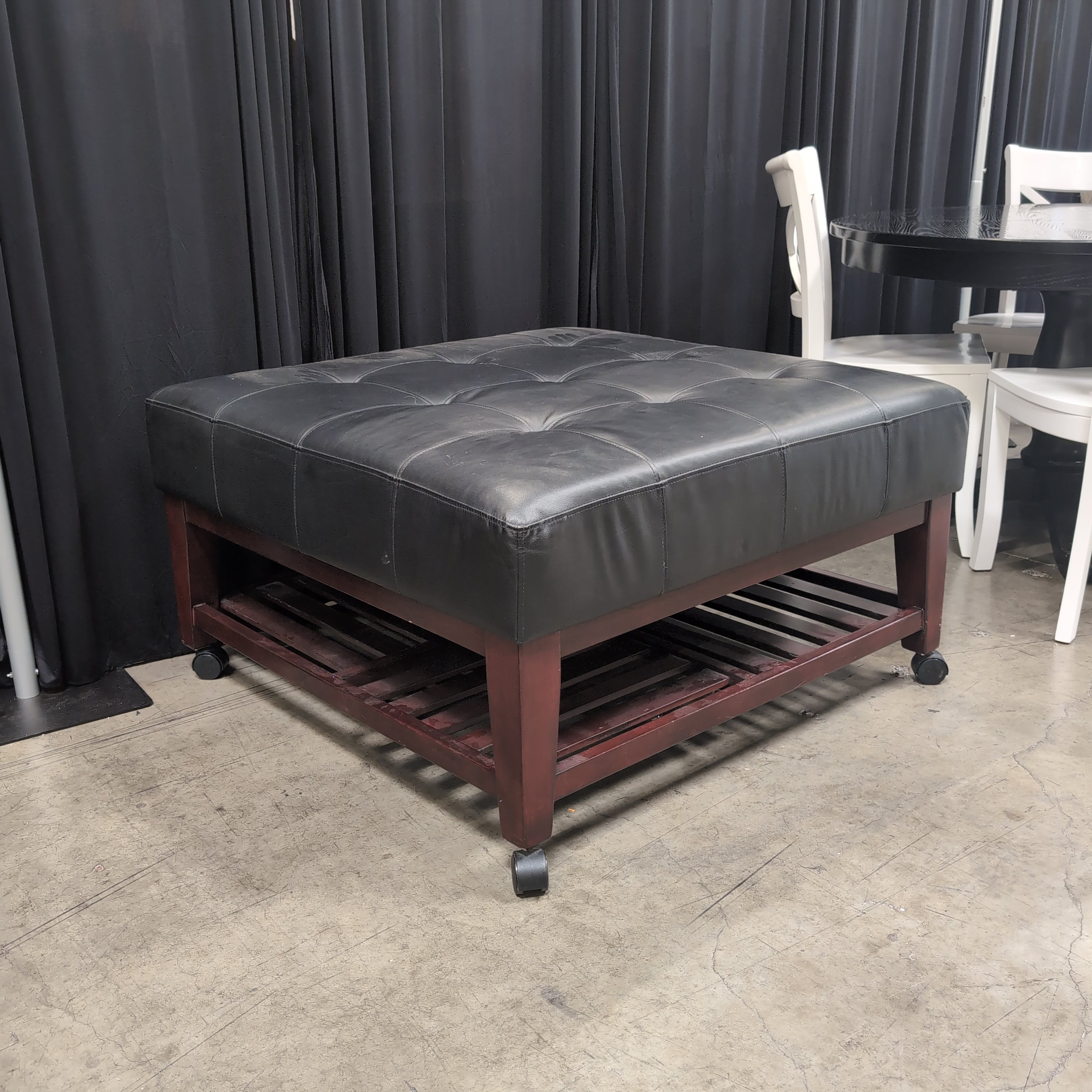 Costco Square Black Tufted Ottoman in Leather