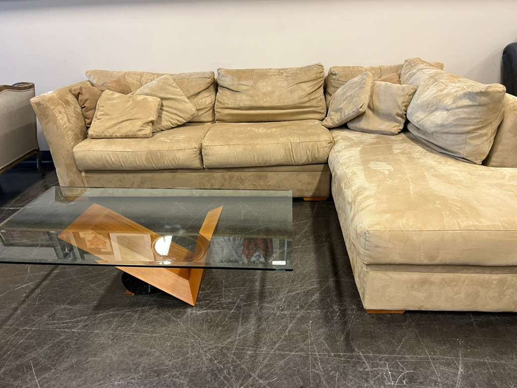 Beige Microfiber L-Shaped Two Piece Sectional Sofa with Chaise