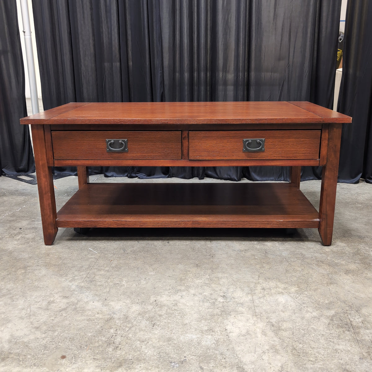 Cherry Tone Wood Coffee Table with Storage Shelf