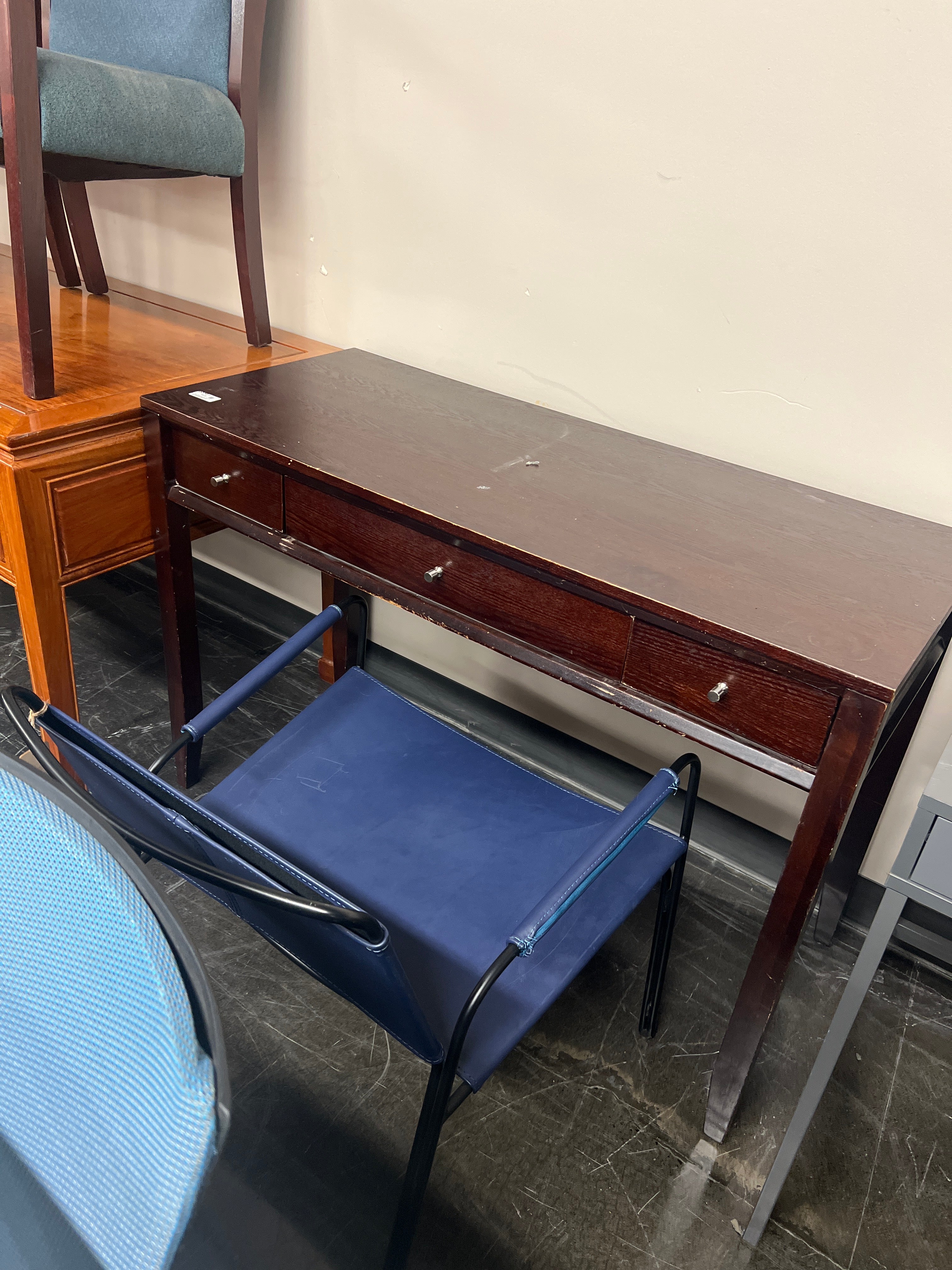 Dark Wood Writing Desk with Three Drawers