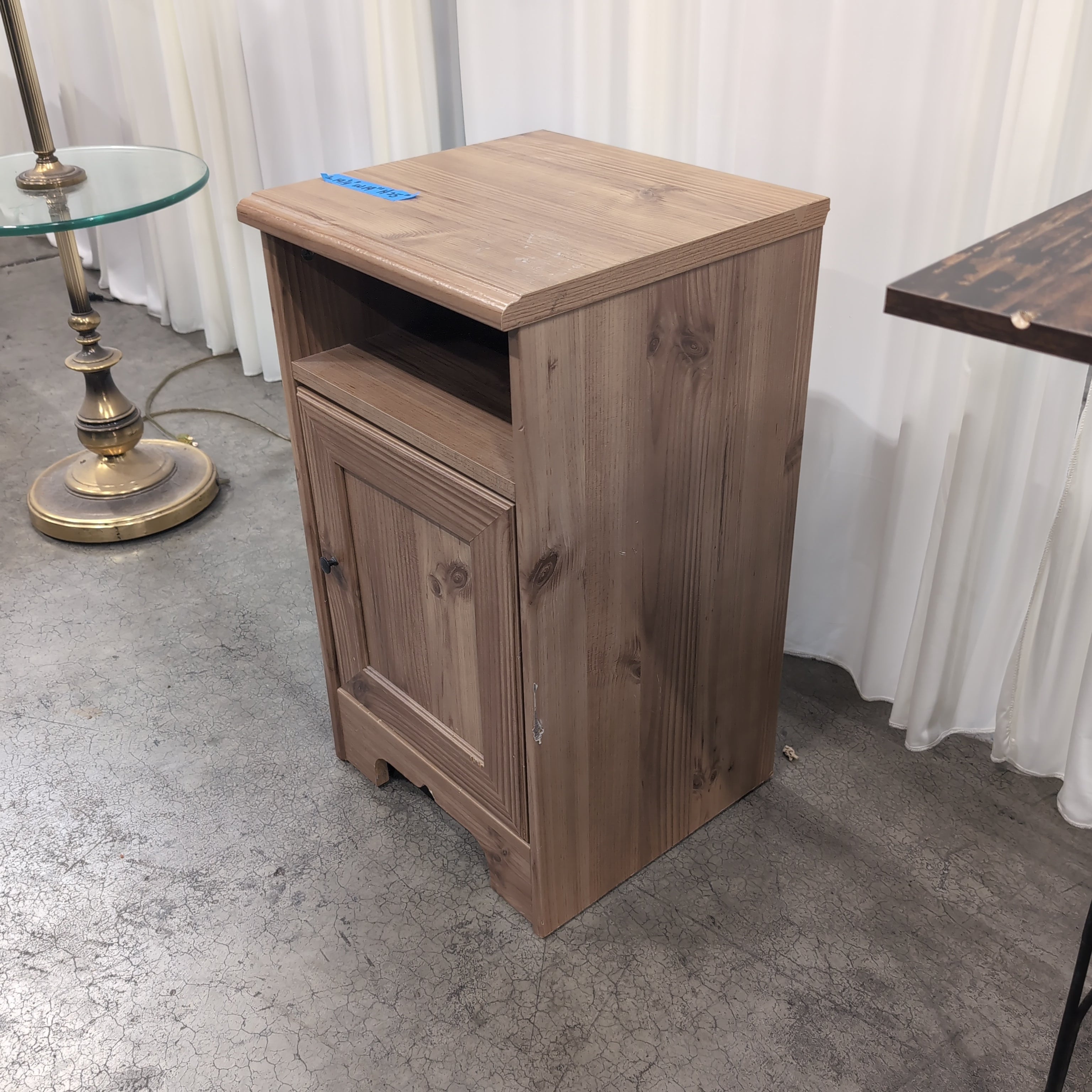 Natural Wood Single-Door Nightstand with Molded Top