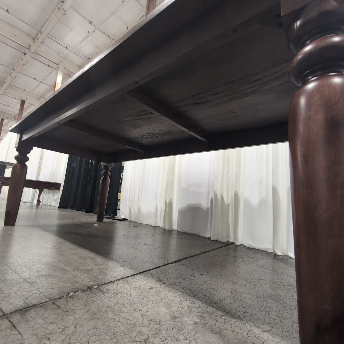 World Market Dark Brown Rustic Wood Dining Table with Turned Legs