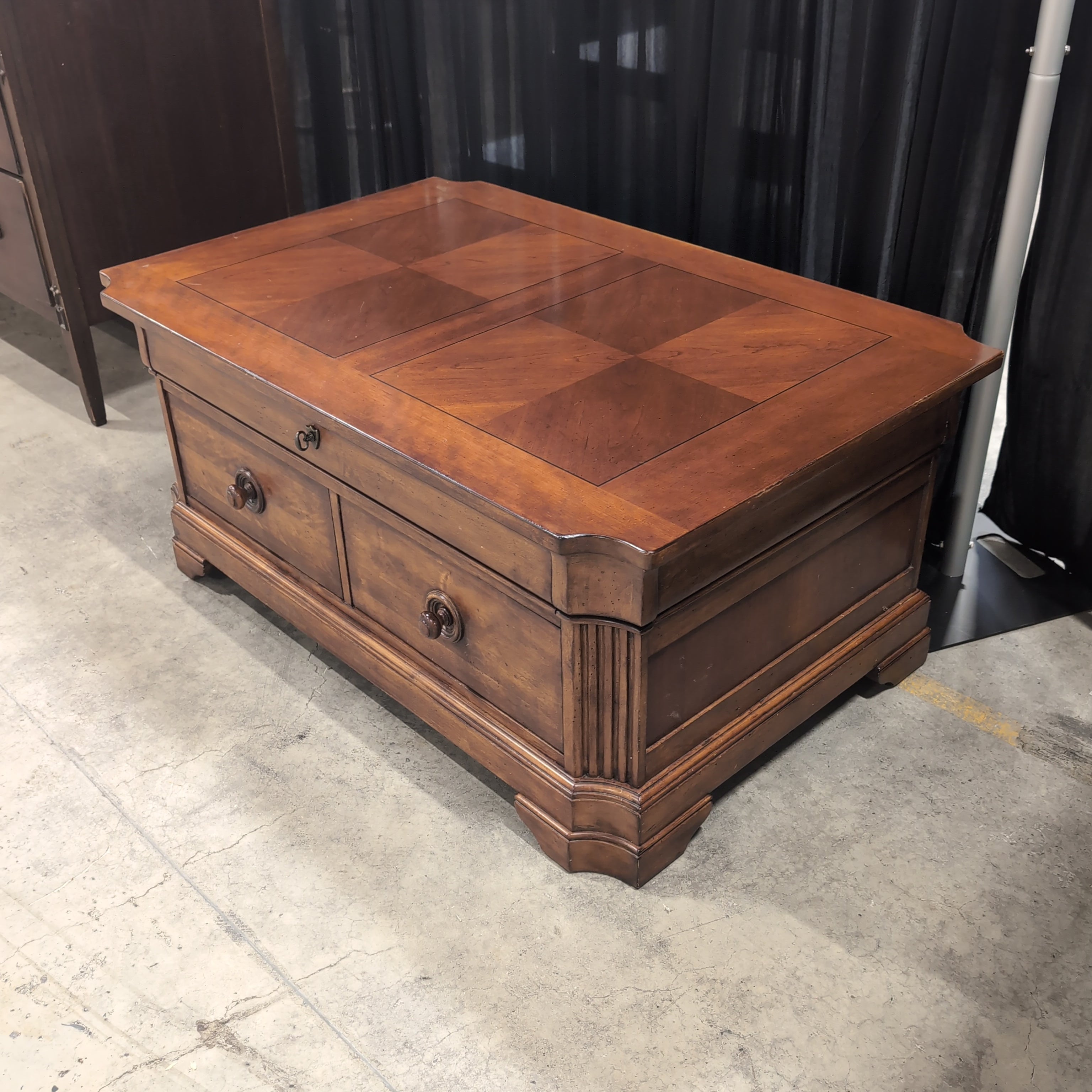 Traditional Brown Wood Coffee Table with Three Drawers