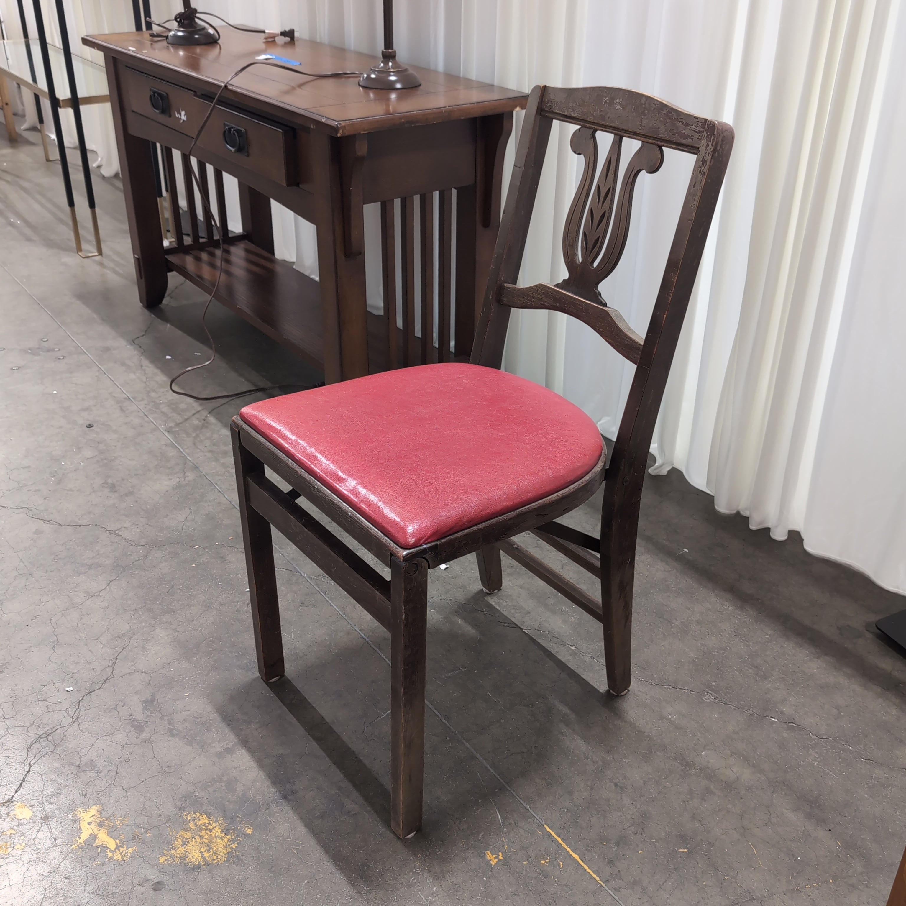 Traditional Dark Wood Side Chair with Red Upholstery