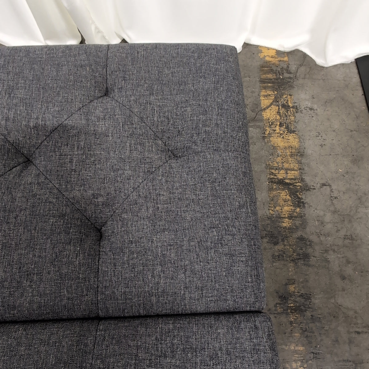 Gray Fabric Tufted Storage Ottoman with Metal Base