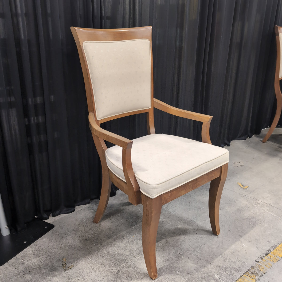 Traditional Wood Dining Armchair with Cream Upholstery